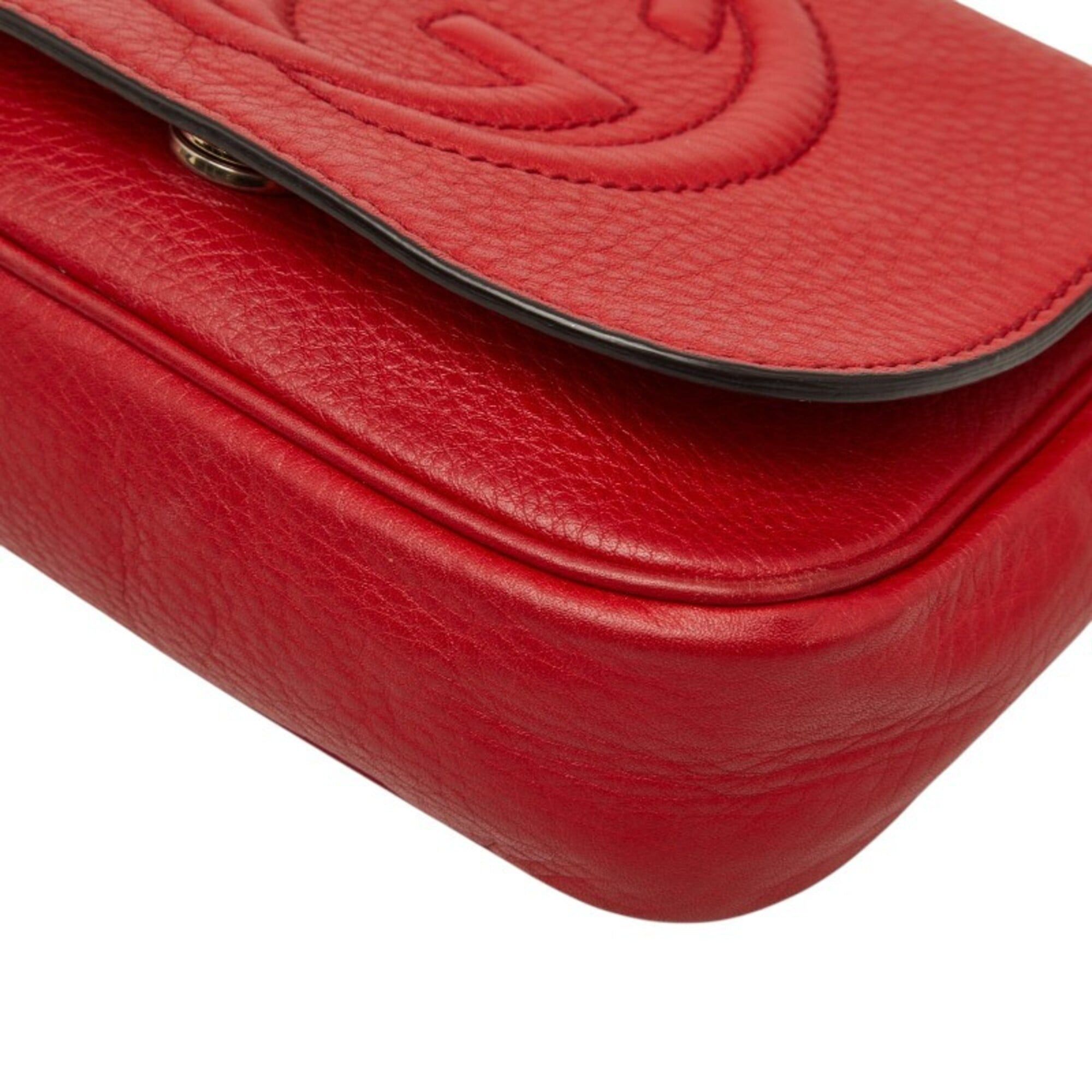 Gucci Gucci Soho Interlocking G Chain Shoulder Bag 323190 Red Leather Women's GUCCI Size ONE SIZE - 4 Thumbnail
