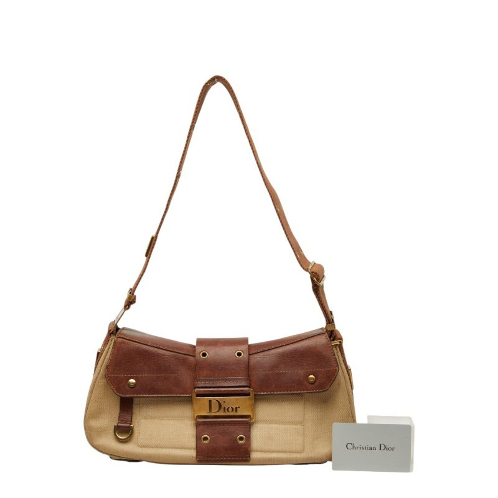 Dior Christian Dior Dior Street Chic Shoulder Bag, Beige Brown Leather, Women's Size ONE SIZE - 13 Thumbnail