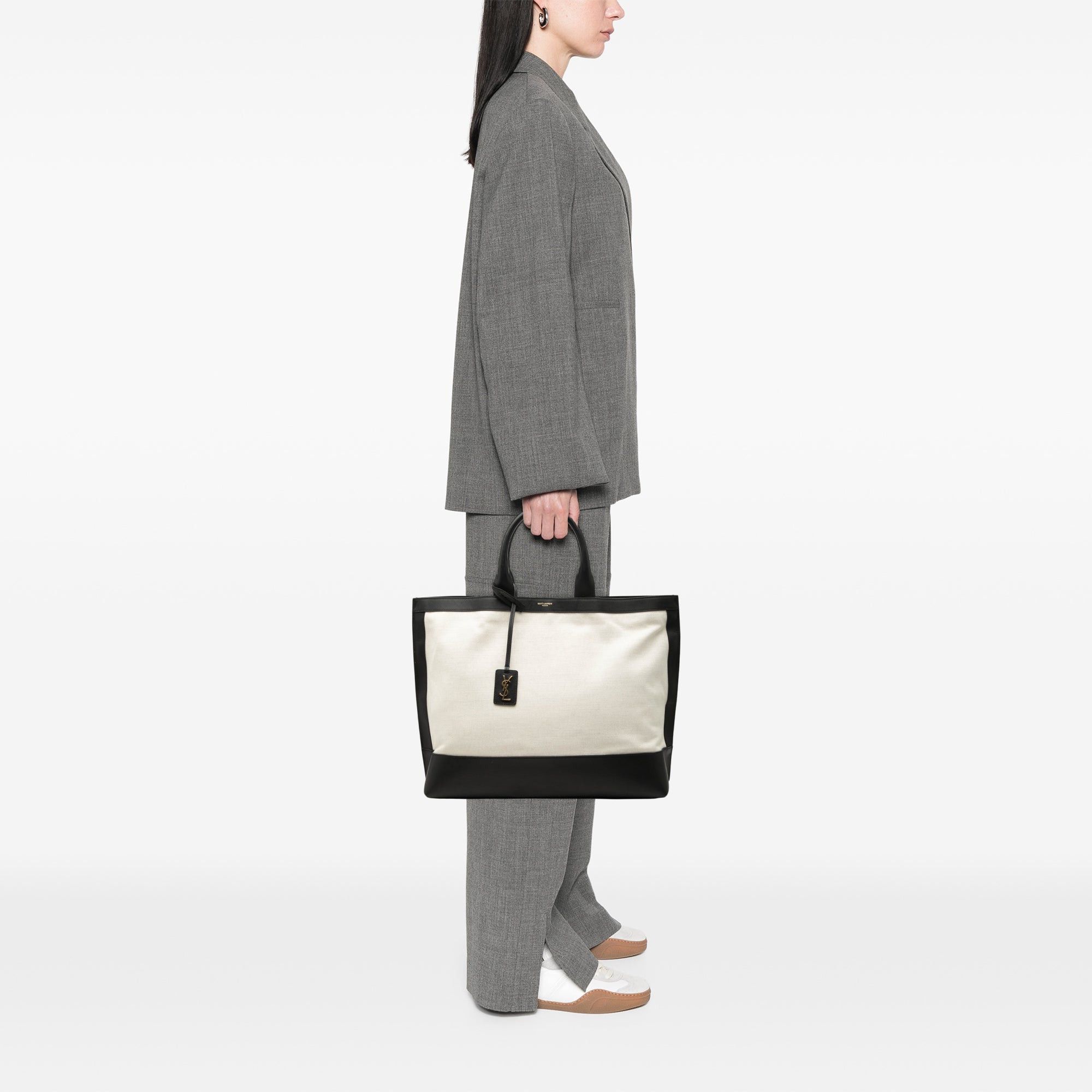 Saint Laurent Paris Bicolor Canvas and Leather Cabas Tote Size ONE SIZE - 7 Thumbnail