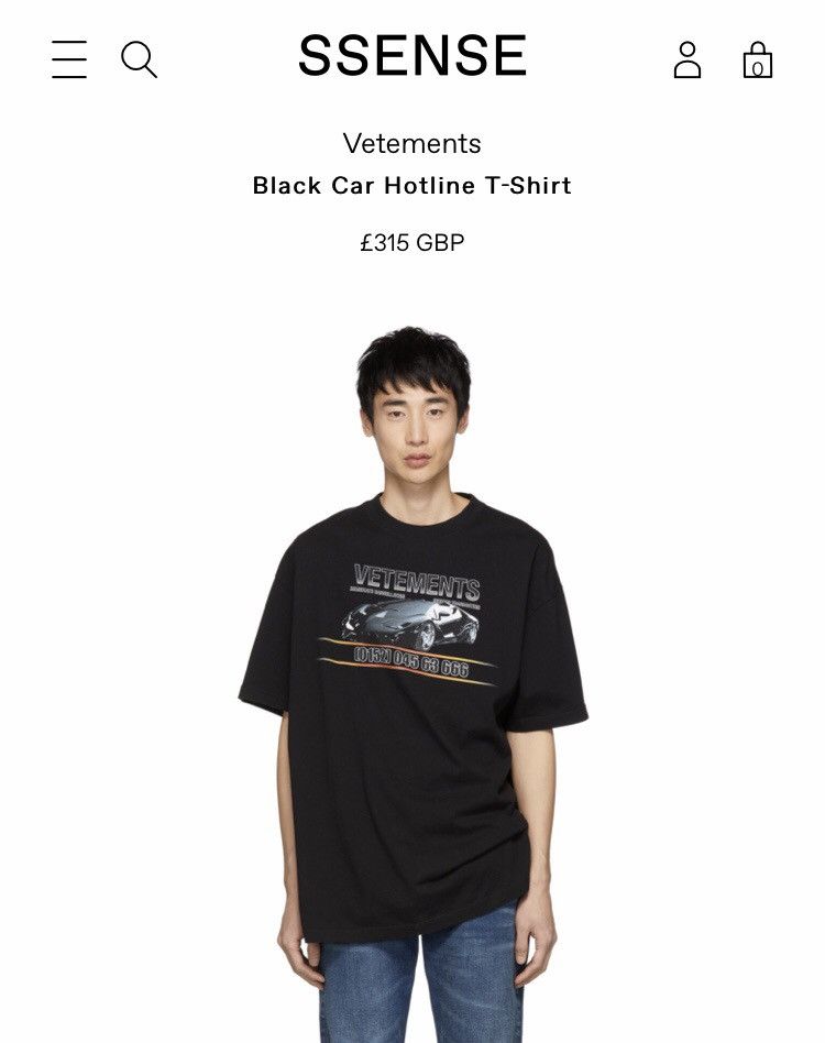 Vetements VETEMENTS Lamborghini Car Hotline T-Shirt Black