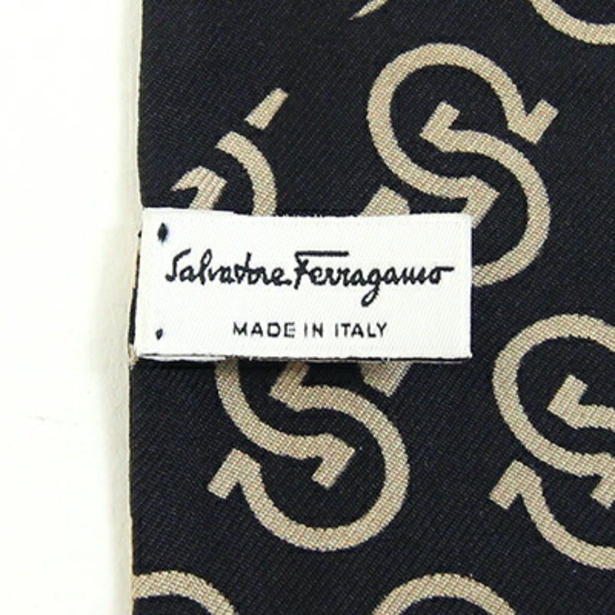 Salvatore Ferragamo Salvatore Ferragamo Ferragamo Scarf/Muffler, Black/Light Brown, 100% Silk, Gancini Ribbon Scarf, Women's, Salvatore Size ONE SIZE - 3 Thumbnail