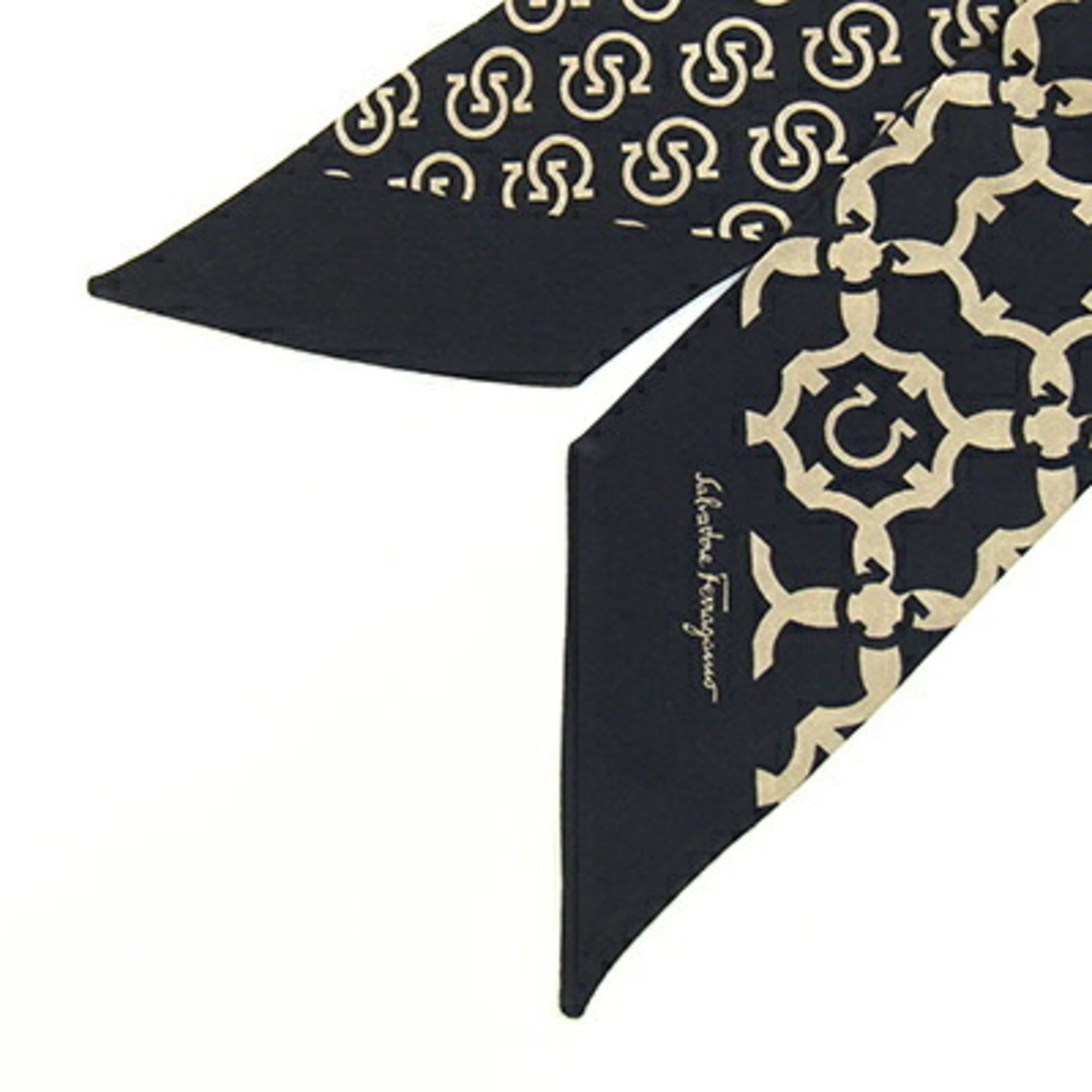 Salvatore Ferragamo Salvatore Ferragamo Ferragamo Scarf/Muffler, Black/Light Brown, 100% Silk, Gancini Ribbon Scarf, Women's, Salvatore Size ONE SIZE - 4 Thumbnail