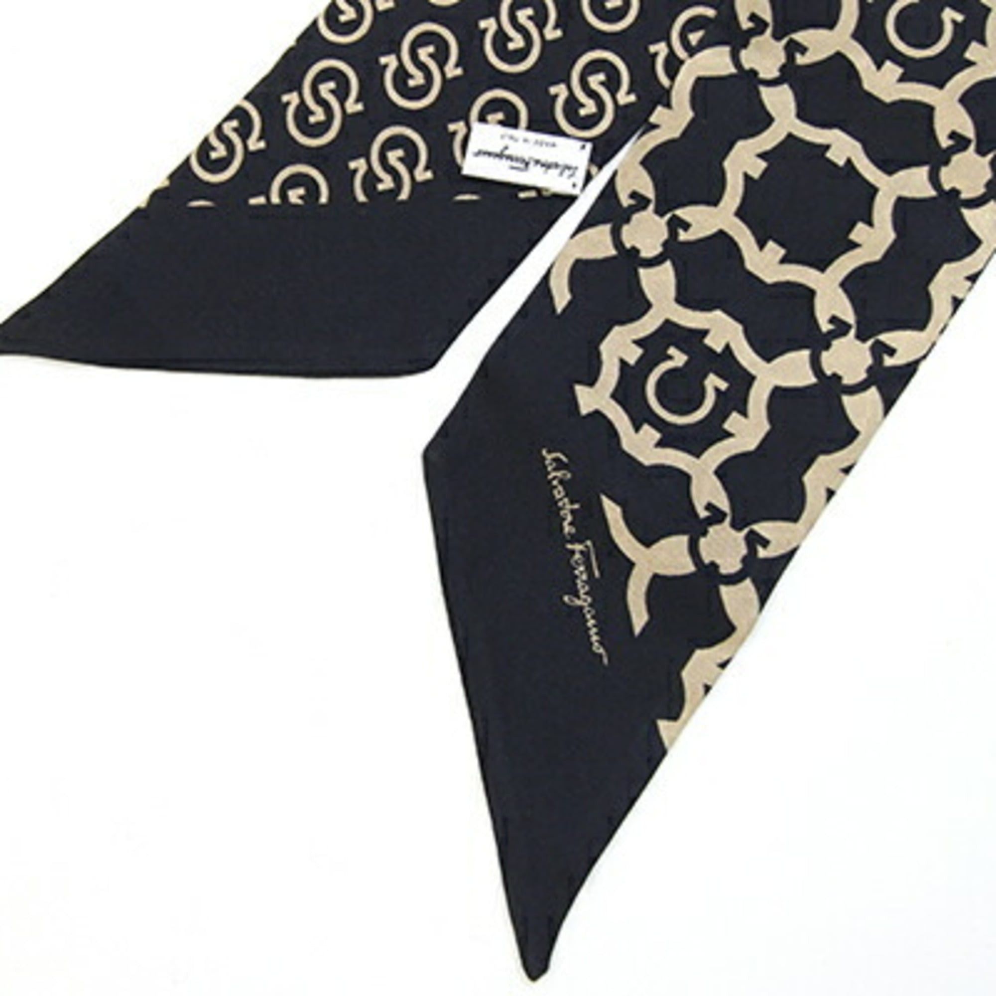 Salvatore Ferragamo Salvatore Ferragamo Ferragamo Scarf/Muffler, Black/Light Brown, 100% Silk, Gancini Ribbon Scarf, Women's, Salvatore Size ONE SIZE - 3 Thumbnail