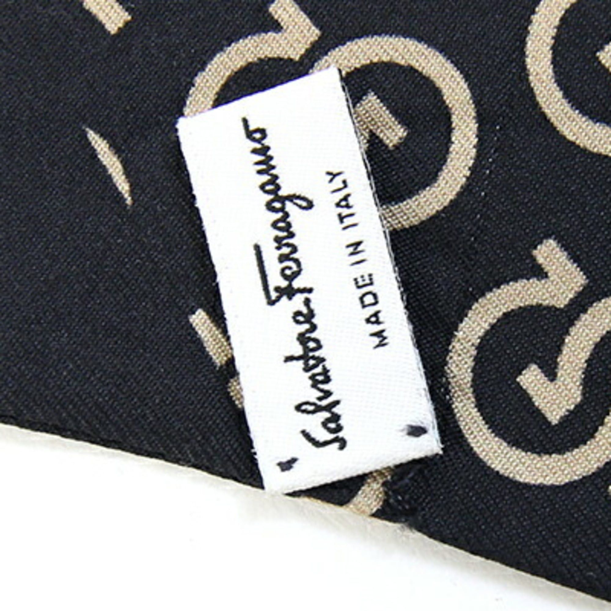 Salvatore Ferragamo Salvatore Ferragamo Ferragamo Scarf/Muffler, Black/Light Brown, 100% Silk, Gancini Ribbon Scarf, Women's, Salvatore Size ONE SIZE - 8 Thumbnail