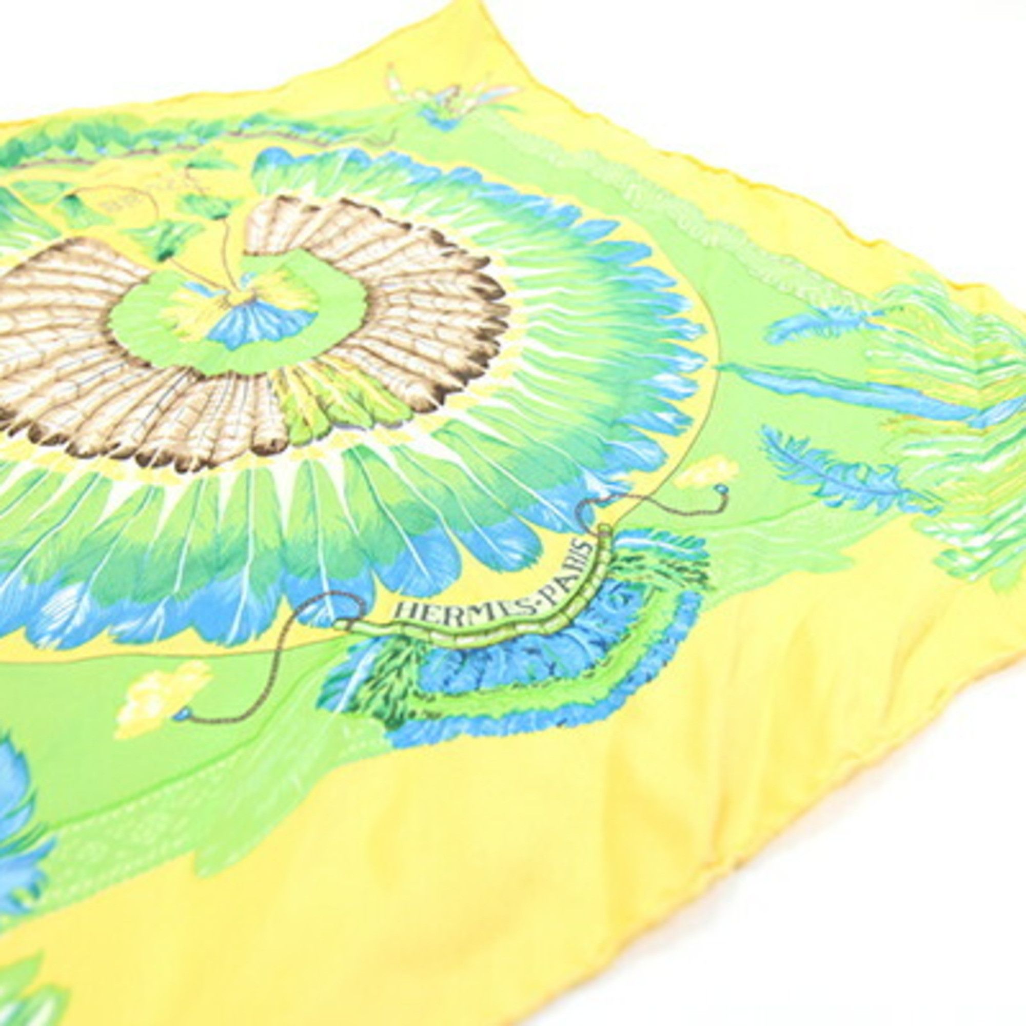 Hermes Hermes Scarf/Muffler, Carre 42 BRAZIL, Yellow/Light Green, 100% Silk, Petit Carre/Petit Stole, Women's. Size ONE SIZE - 4 Thumbnail