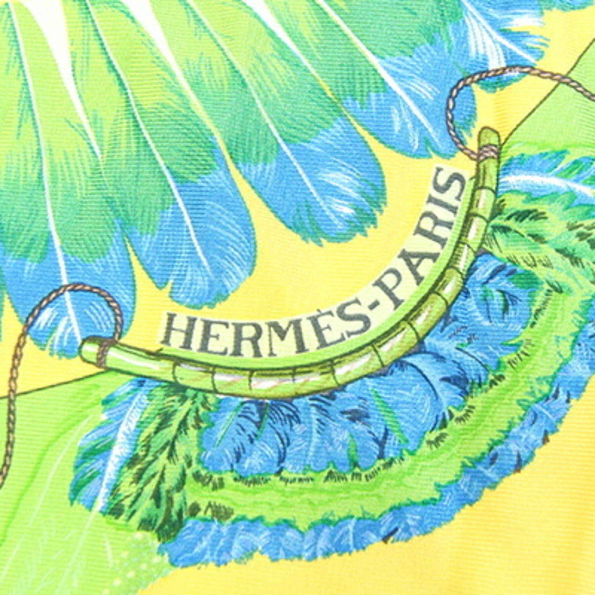 Hermes Hermes Scarf/Muffler, Carre 42 BRAZIL, Yellow/Light Green, 100% Silk, Petit Carre/Petit Stole, Women's. Size ONE SIZE - 2 Thumbnail