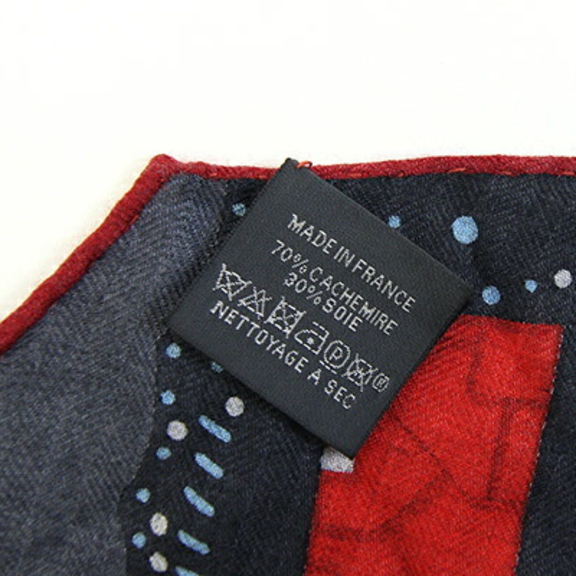 Hermes Hermes scarf/muffler, designed by Daisuke Nomura, Odyssey, gray/red, 70% cashmere, 30% silk, Losange diamond-shaped scarf, women's. Size ONE SIZE - 7 Thumbnail