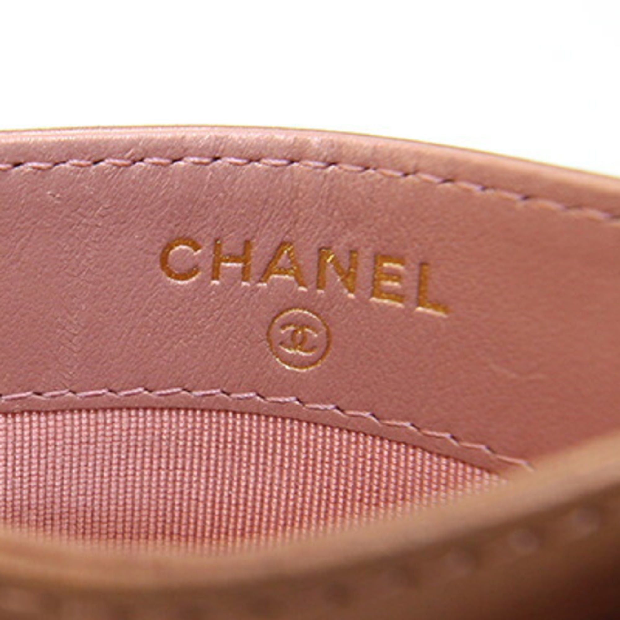 Chanel Chanel Business Card Holder/Card Case, Matelassé, Champagne Pink Leather, Pass 2.55g, Women's, CHANEL Size ONE SIZE - 9 Thumbnail