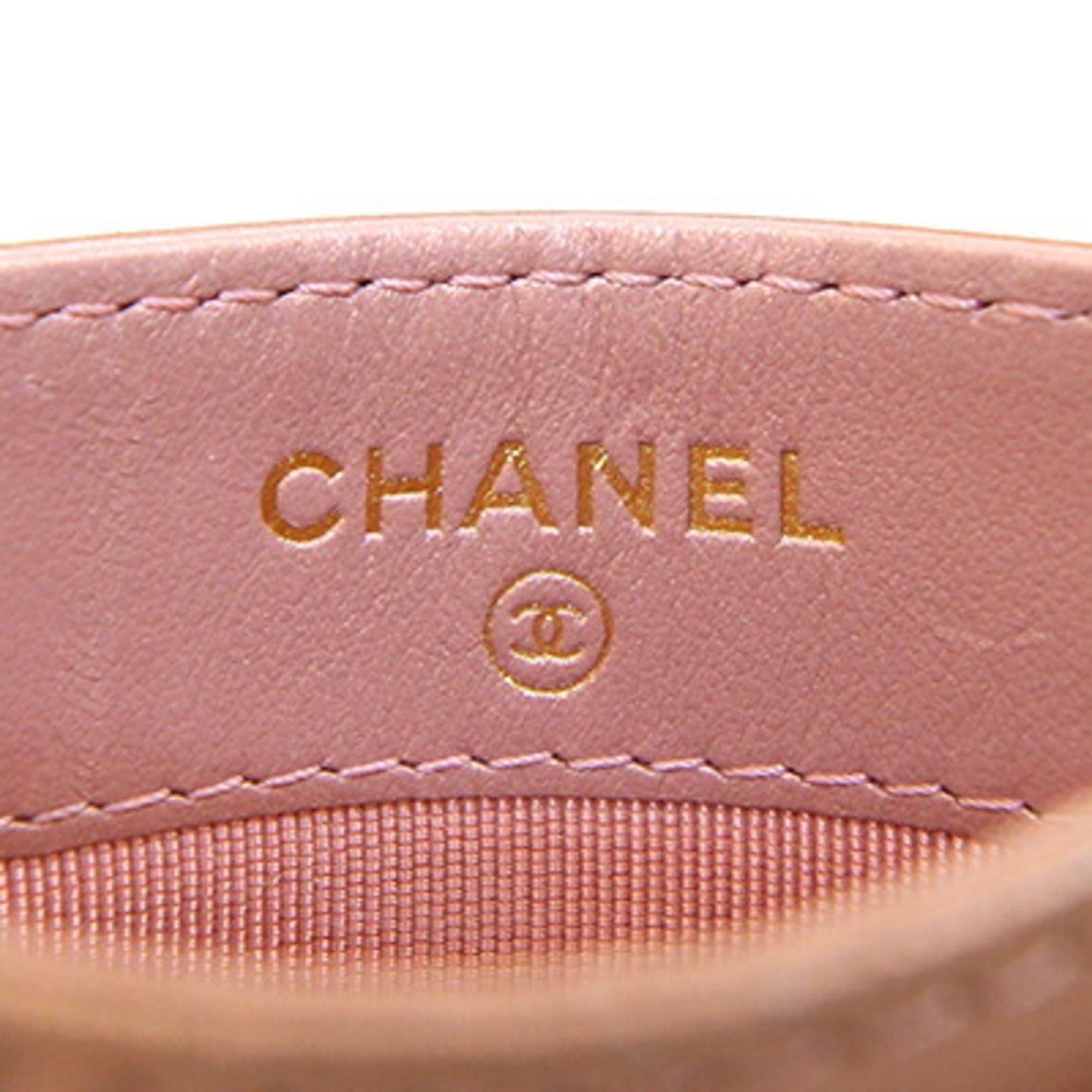 Chanel Chanel Business Card Holder/Card Case, Matelassé, Champagne Pink Leather, Pass 2.55g, Women's, CHANEL Size ONE SIZE - 4 Thumbnail