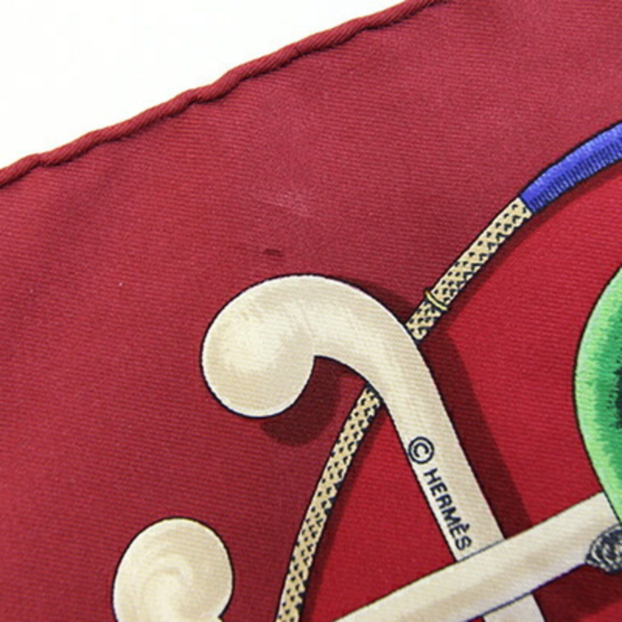 Hermes Hermes Scarf/Muffler, Carre 42, Cannes & Pommeaux, Walking Stick Pattern, Bordeaux, 100% Silk, Petit Carre, Mini Stole, Women's, HERMES Size ONE SIZE - 6 Thumbnail