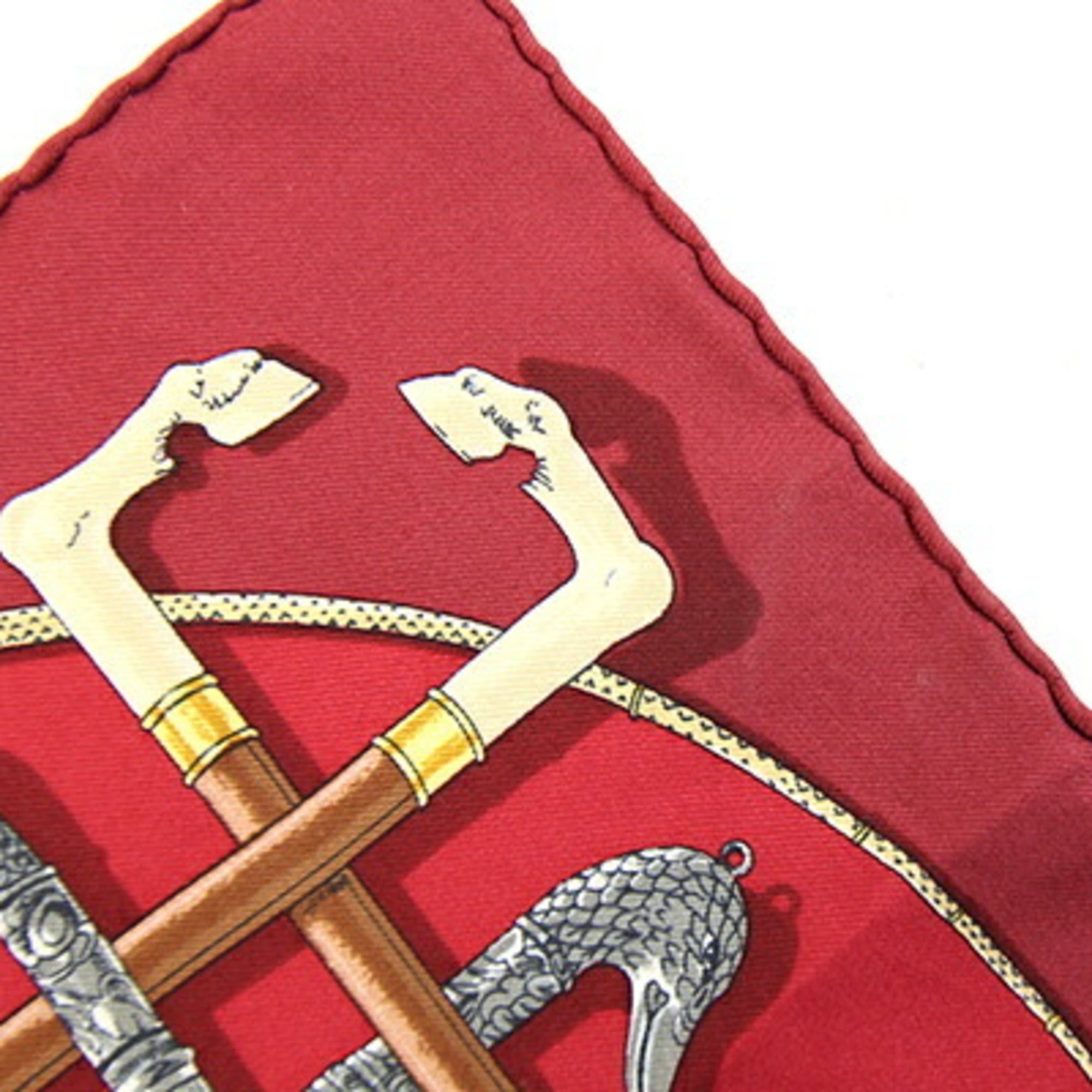 Hermes Hermes Scarf/Muffler, Carre 42, Cannes & Pommeaux, Walking Stick Pattern, Bordeaux, 100% Silk, Petit Carre, Mini Stole, Women's, HERMES Size ONE SIZE - 5 Thumbnail