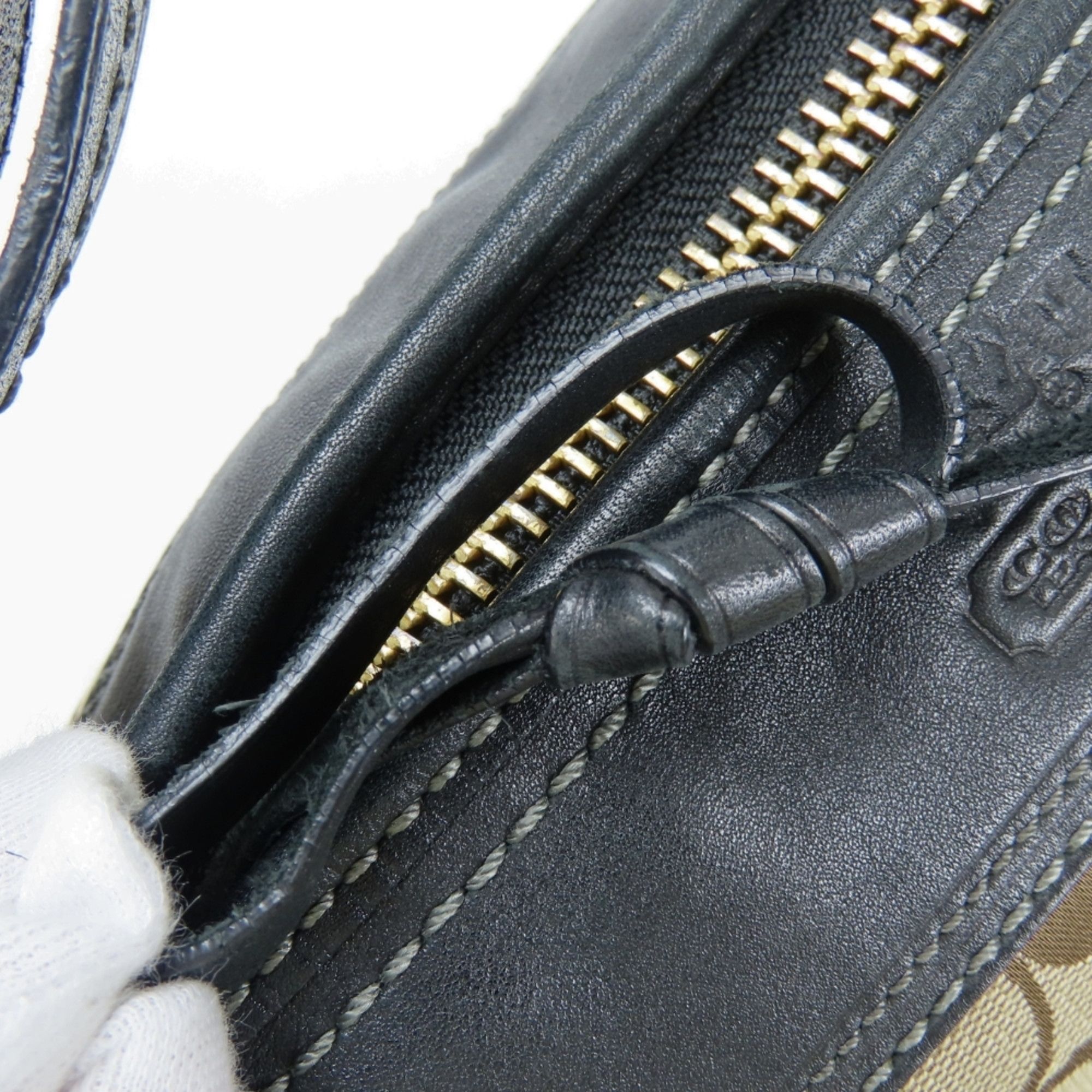 Coach Coach Shoulder Bag Signature F11437 Canvas Leather Beige Black Women's COACH Size ONE SIZE - 21 Thumbnail