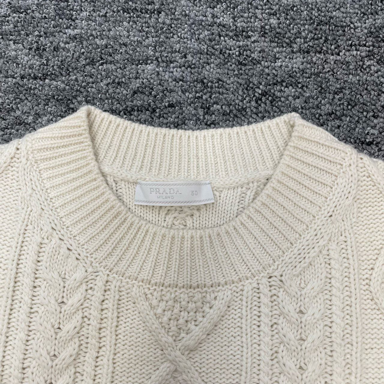 Prada Prada White Cable-Knit Crewneck Sweater Size US M / EU 48-50 / 2 - 3 Thumbnail