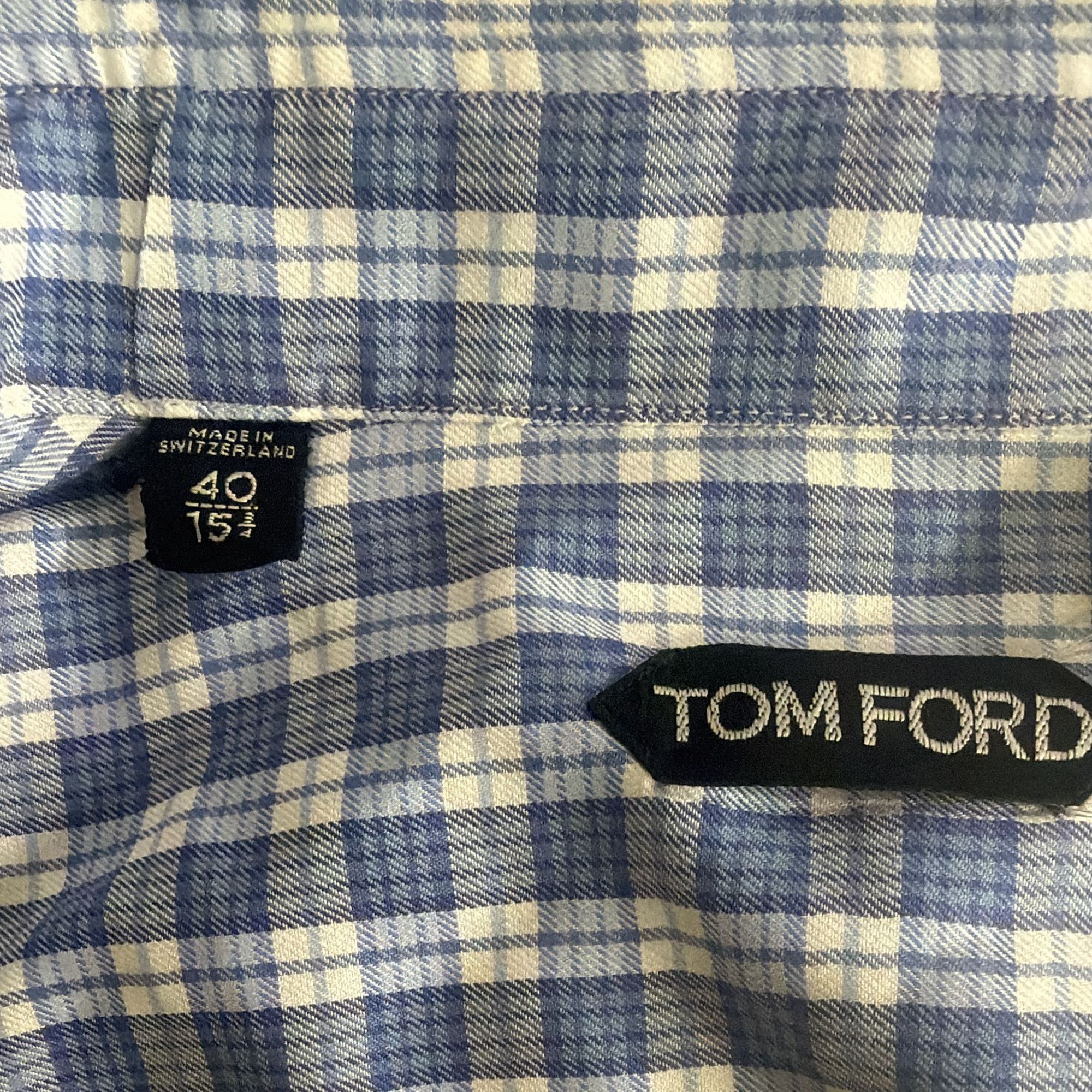 Tom Ford Tom Ford Plaid Button Down Shirt in Light Blue Cotton Size US S / EU 44-46 / 1 - 6 Thumbnail