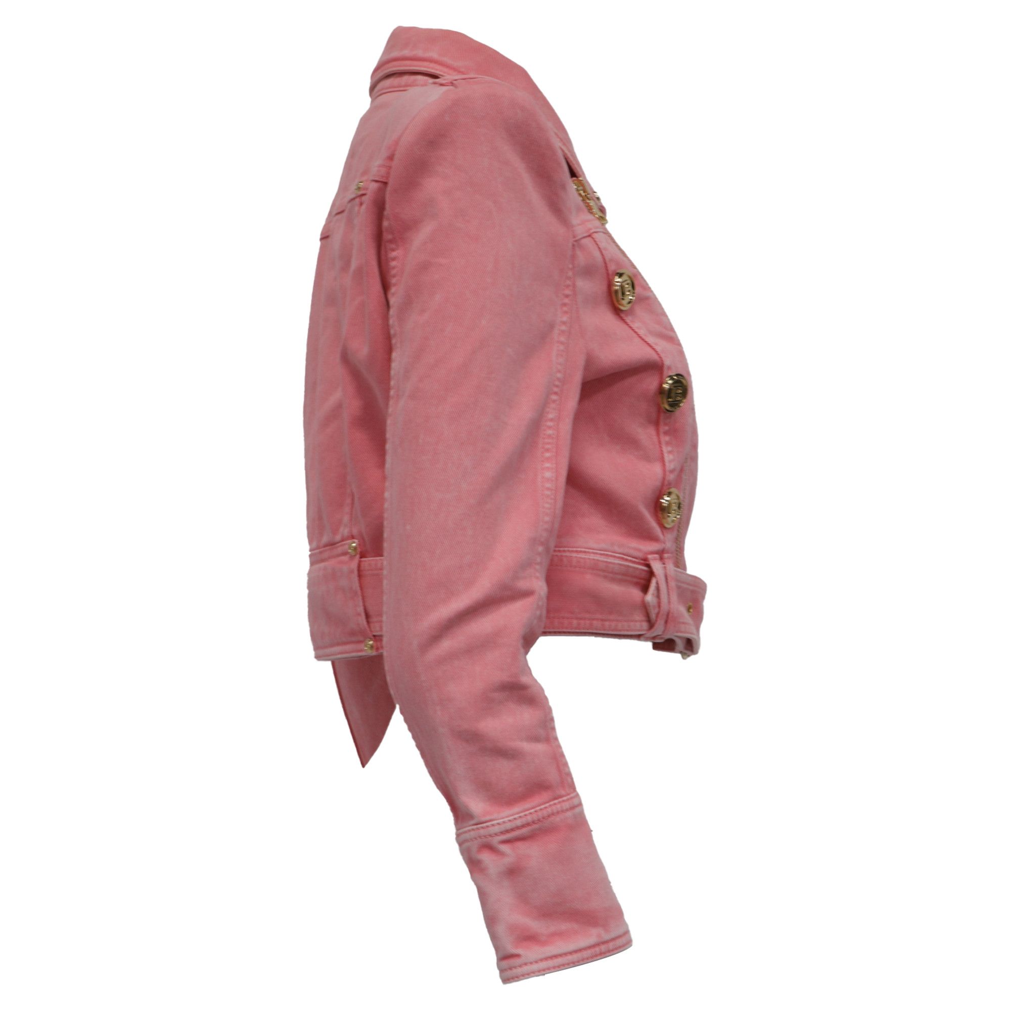 Balmain Balmain Belted Cropped Denim Jacket in Pink Cotton Size XXS / US 00 / IT 34 - 3 Thumbnail