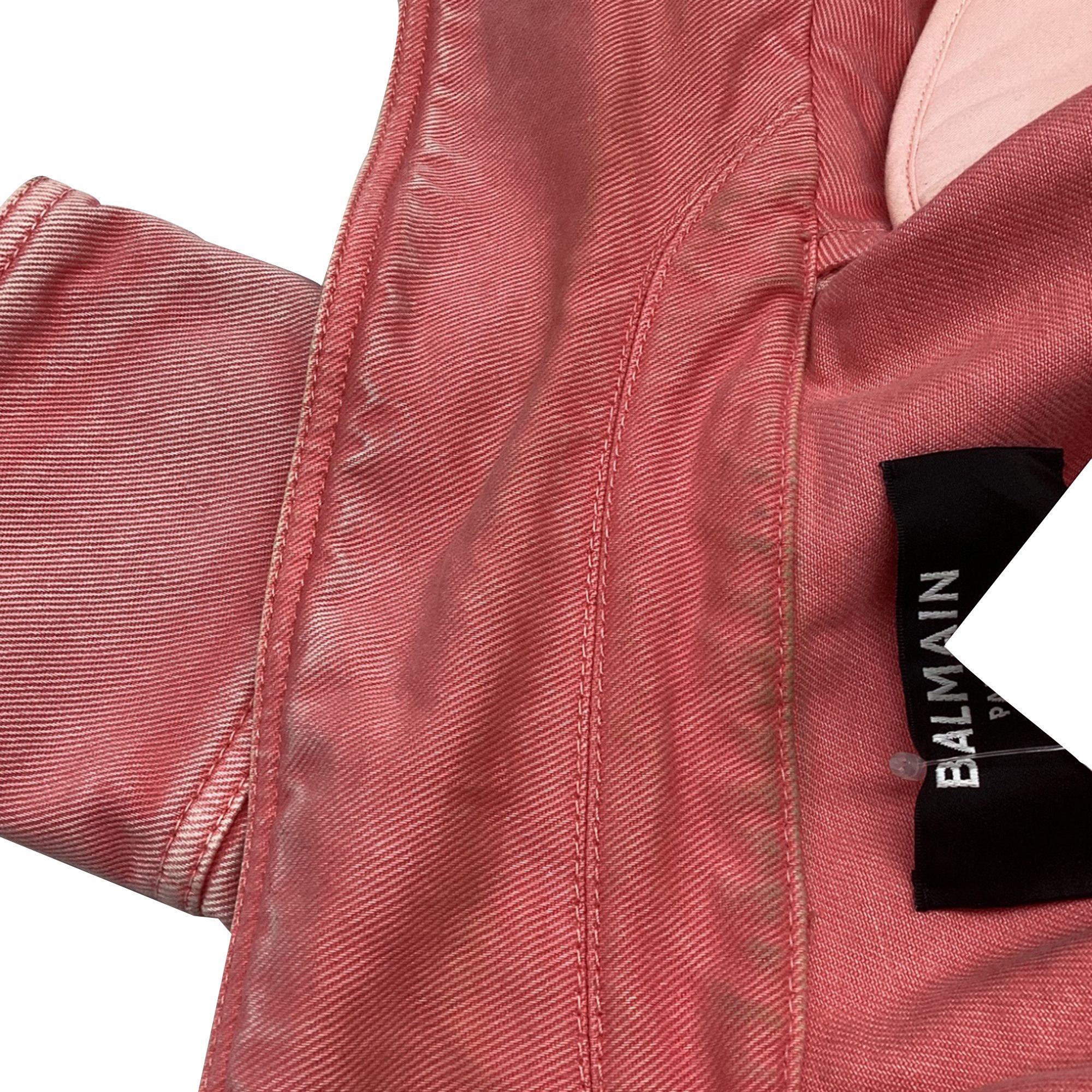 Balmain Balmain Belted Cropped Denim Jacket in Pink Cotton Size XXS / US 00 / IT 34 - 5 Thumbnail