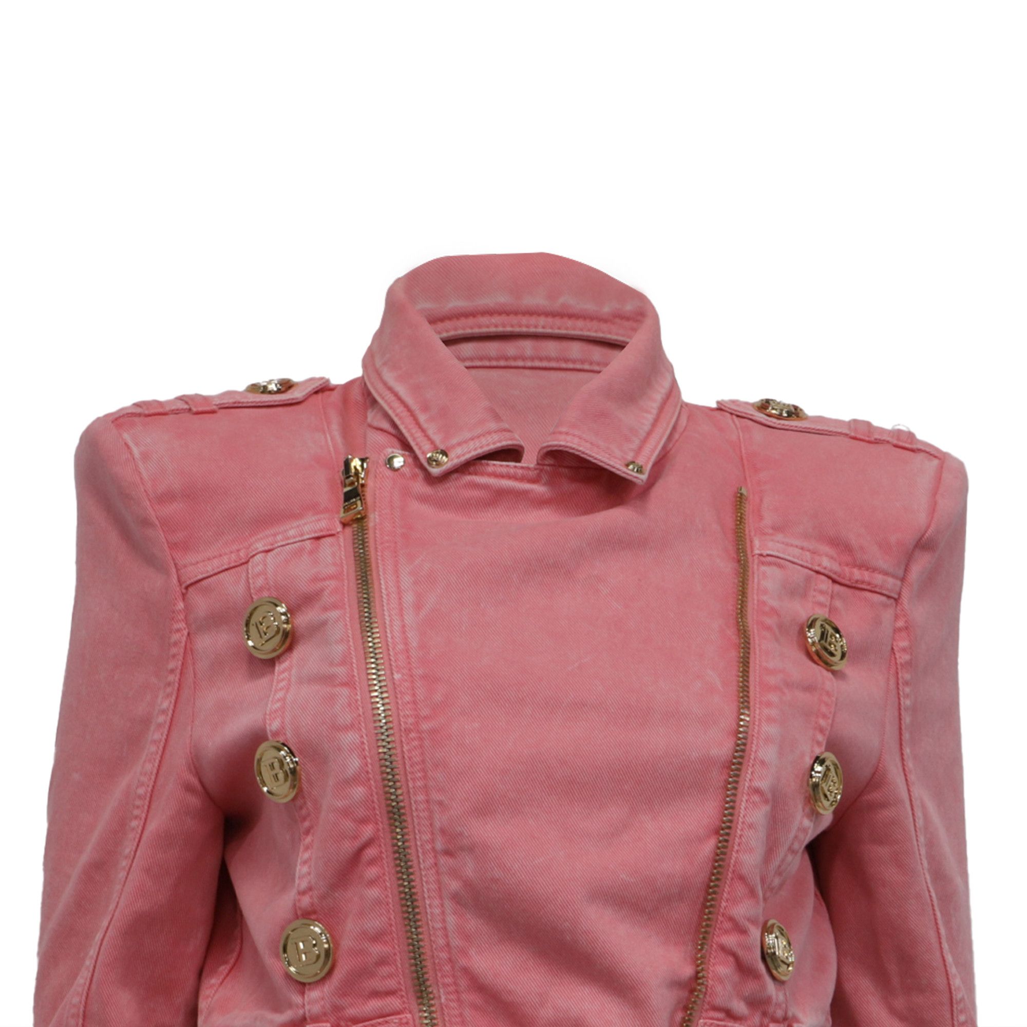 Balmain Balmain Belted Cropped Denim Jacket in Pink Cotton Size XXS / US 00 / IT 34 - 2 Thumbnail