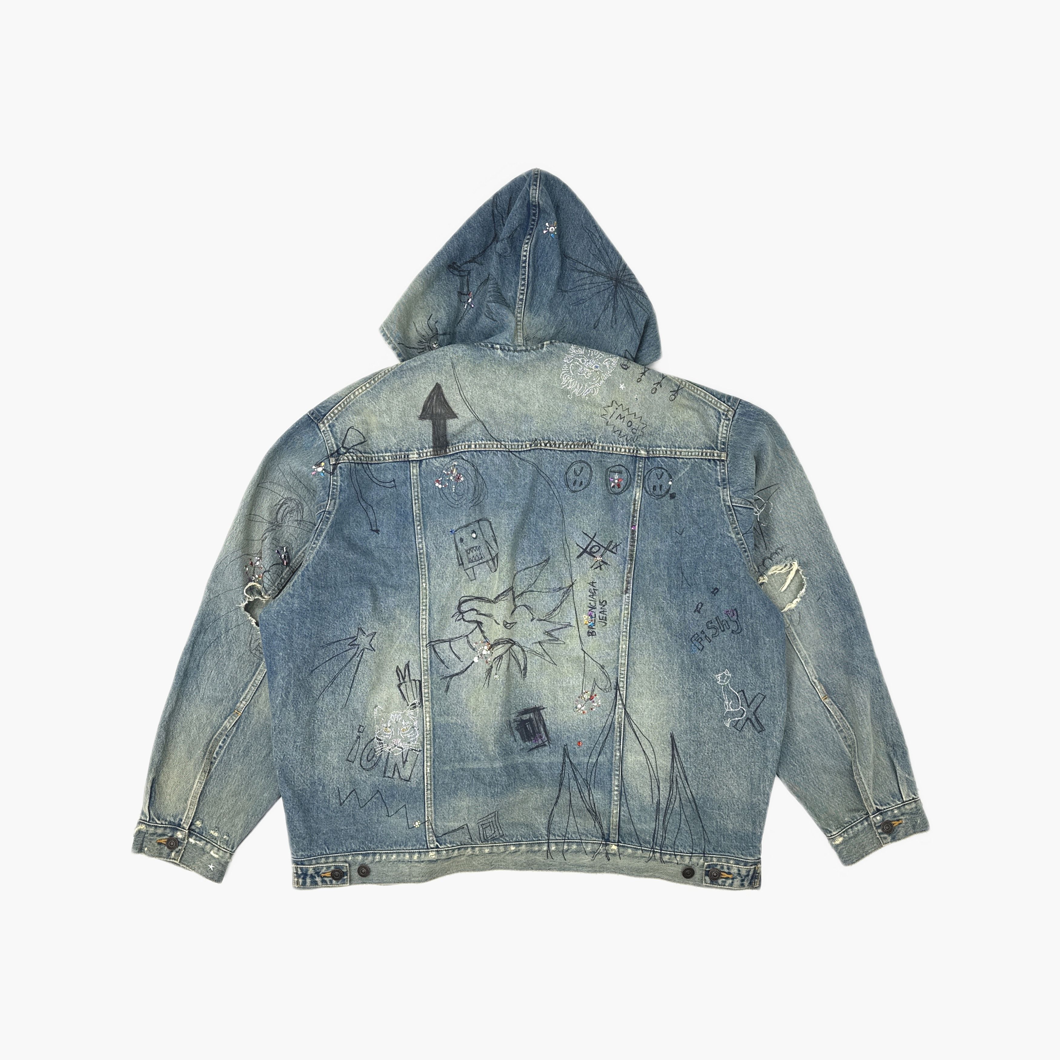 Balenciaga Balenciaga Graffiti Print Denim Hoodie Jacket Size M Size US M / EU 48-50 / 2 - 2 Thumbnail