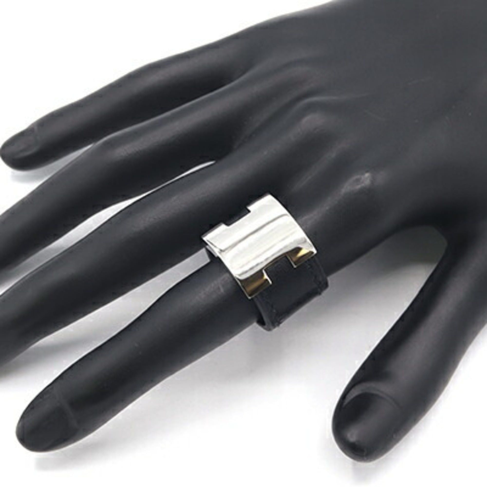 Hermes Hermes Ring, Roulie Black Silver Leather Metal Women's HERMES Size ONE SIZE - 6 Thumbnail