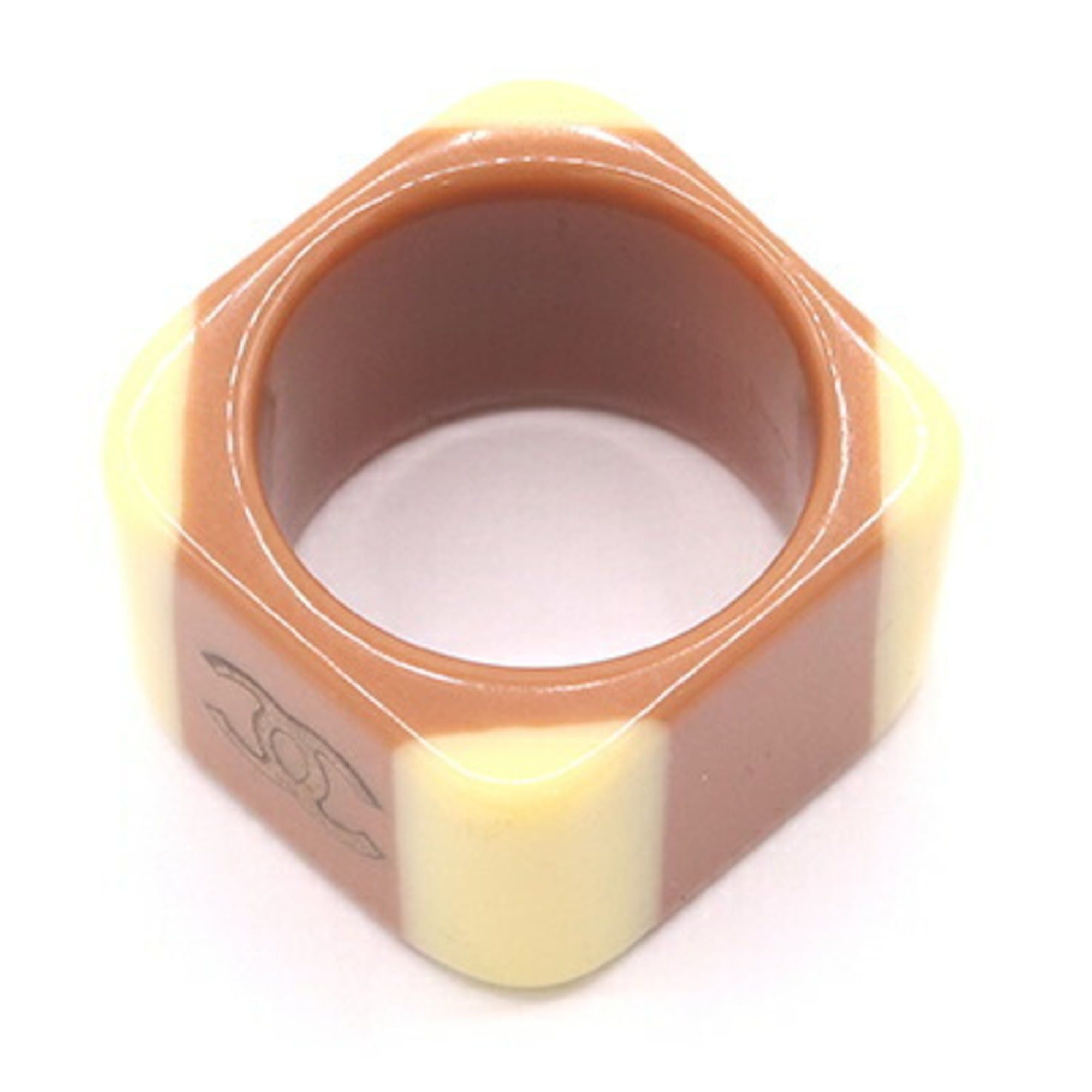 Chanel Chanel Ring, Brown Cream Yellow Plastic, 01A, 2001 Model, Coco Mark, Women's CHANEL Size ONE SIZE - 3 Thumbnail