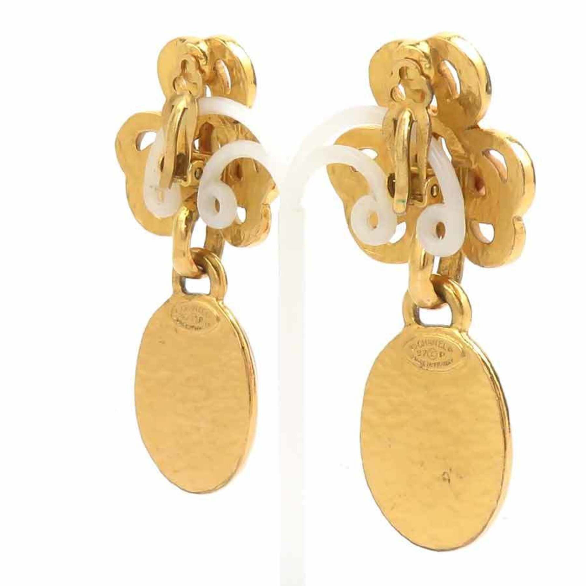 Chanel Chanel earrings, Coco Mark design, metal, stone, gold, orange, women's, e61854a Size ONE SIZE - 3 Thumbnail
