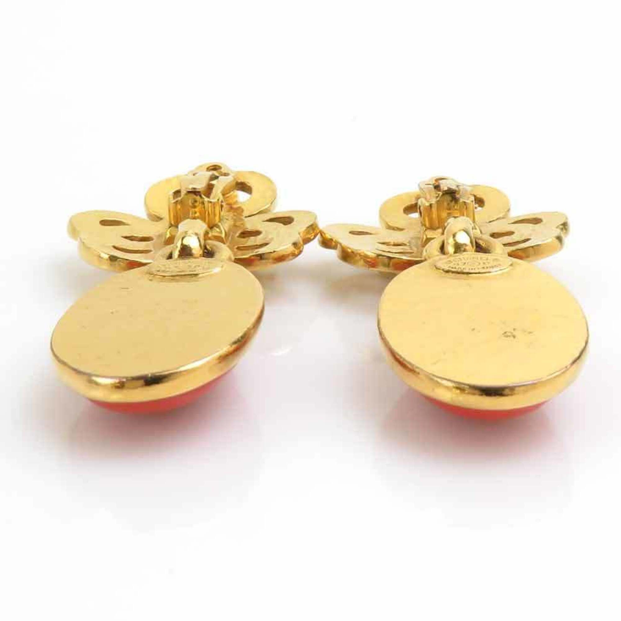 Chanel Chanel earrings, Coco Mark design, metal, stone, gold, orange, women's, e61854a Size ONE SIZE - 9 Thumbnail