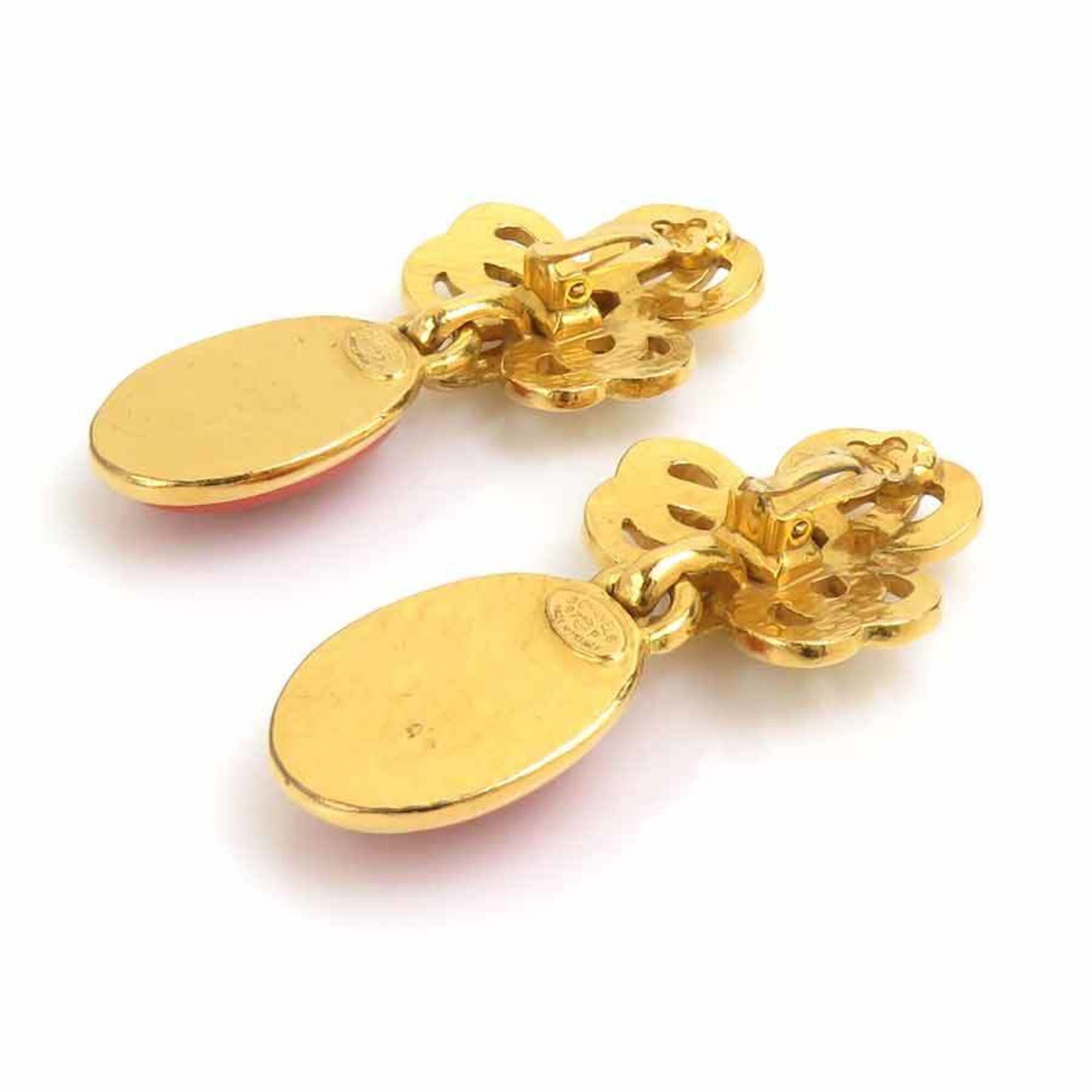 Chanel Chanel earrings, Coco Mark design, metal, stone, gold, orange, women's, e61854a Size ONE SIZE - 6 Thumbnail