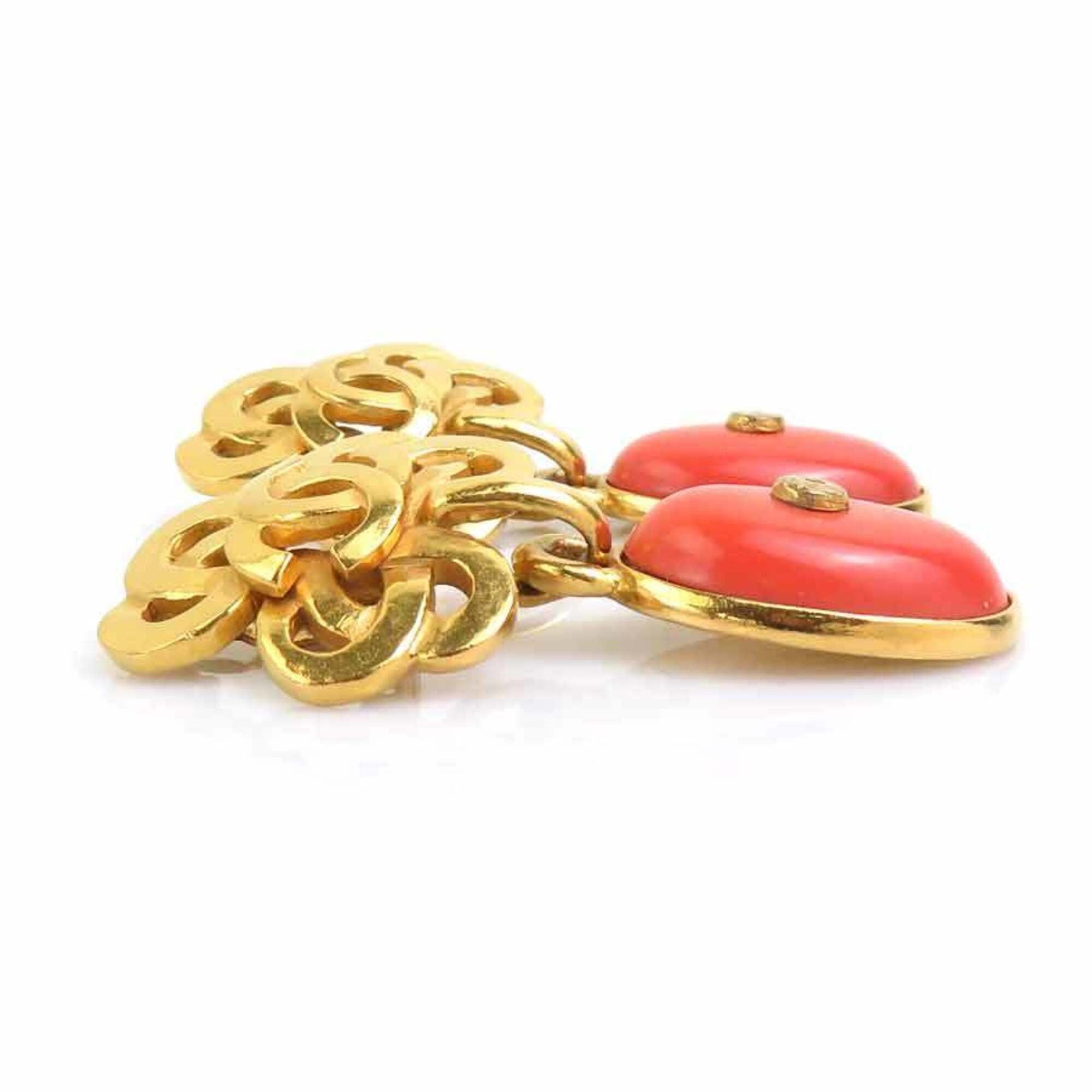 Chanel Chanel earrings, Coco Mark design, metal, stone, gold, orange, women's, e61854a Size ONE SIZE - 5 Thumbnail