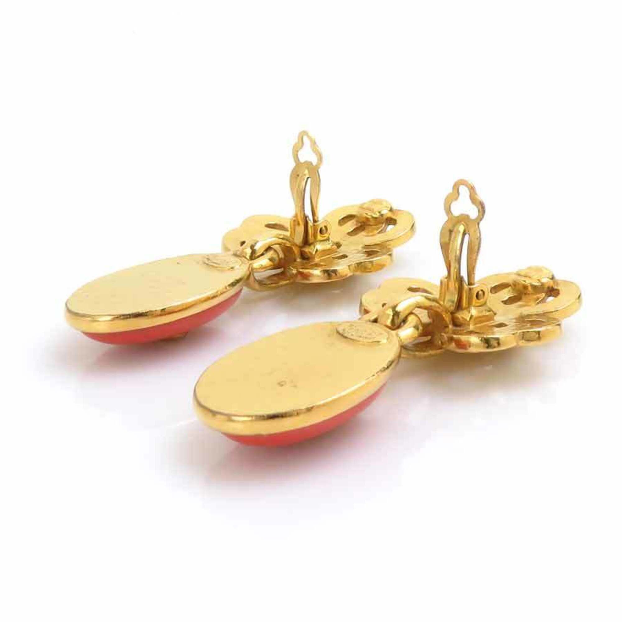 Chanel Chanel earrings, Coco Mark design, metal, stone, gold, orange, women's, e61854a Size ONE SIZE - 7 Thumbnail