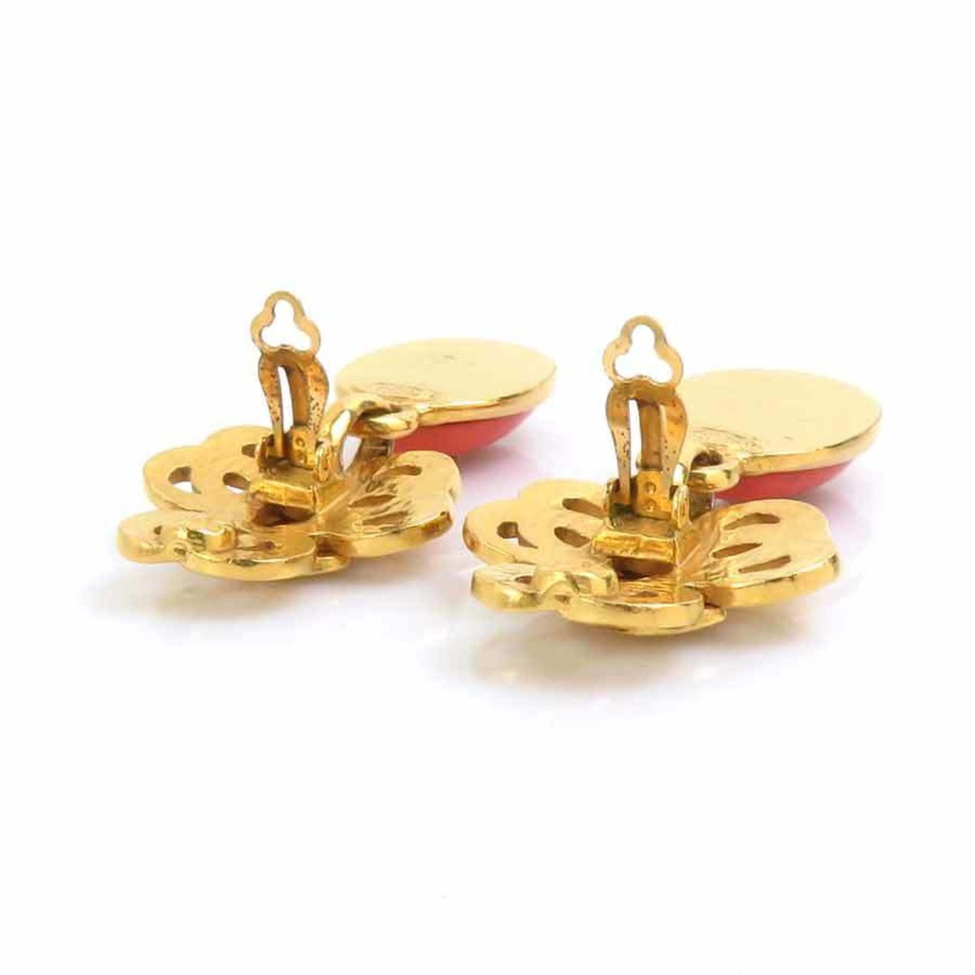 Chanel Chanel earrings, Coco Mark design, metal, stone, gold, orange, women's, e61854a Size ONE SIZE - 8 Thumbnail