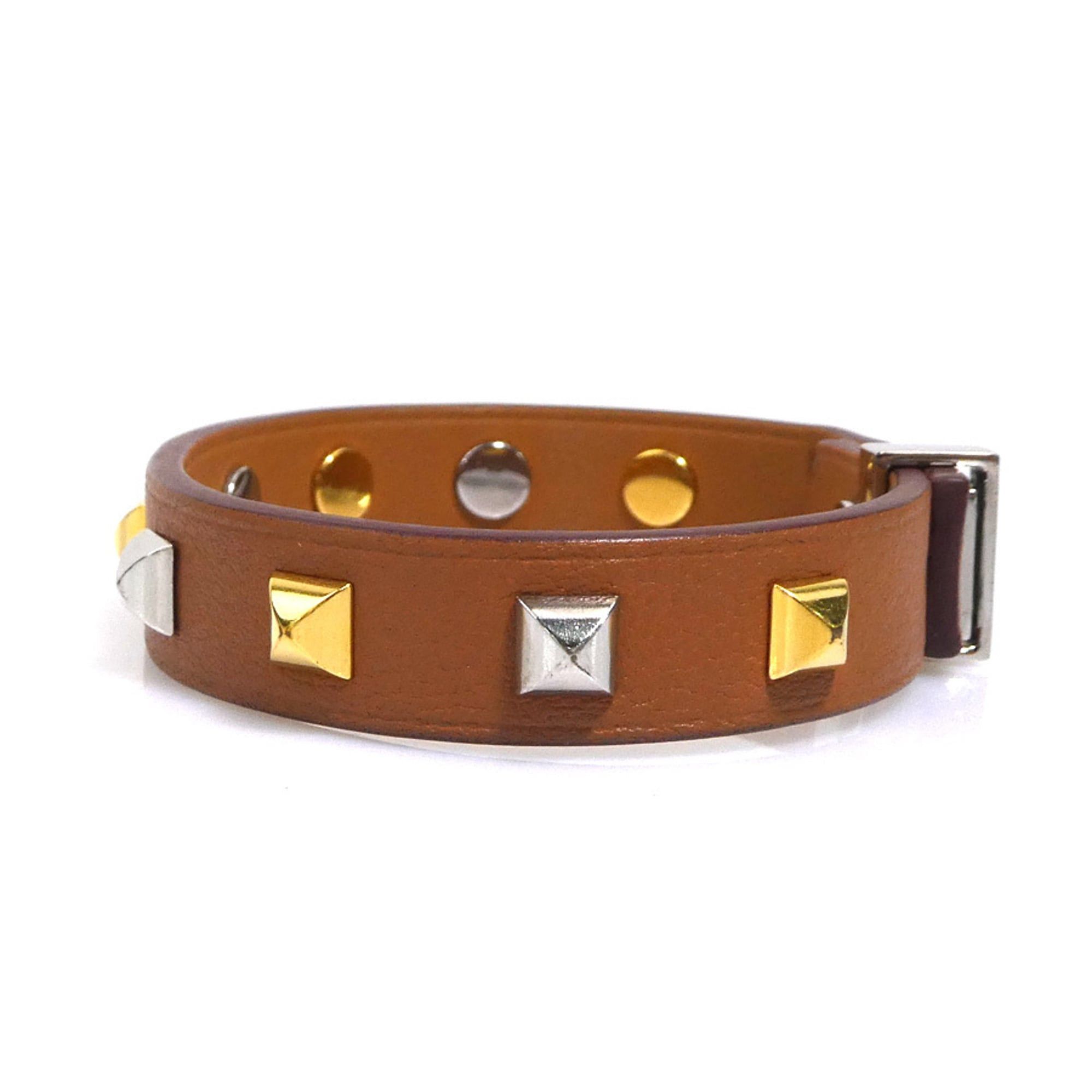 Hermes Hermes Bracelet Mini Dog Crew Carre Leather Metal Brown Silver Gold Women's e61857a Size ONE SIZE - 4 Thumbnail