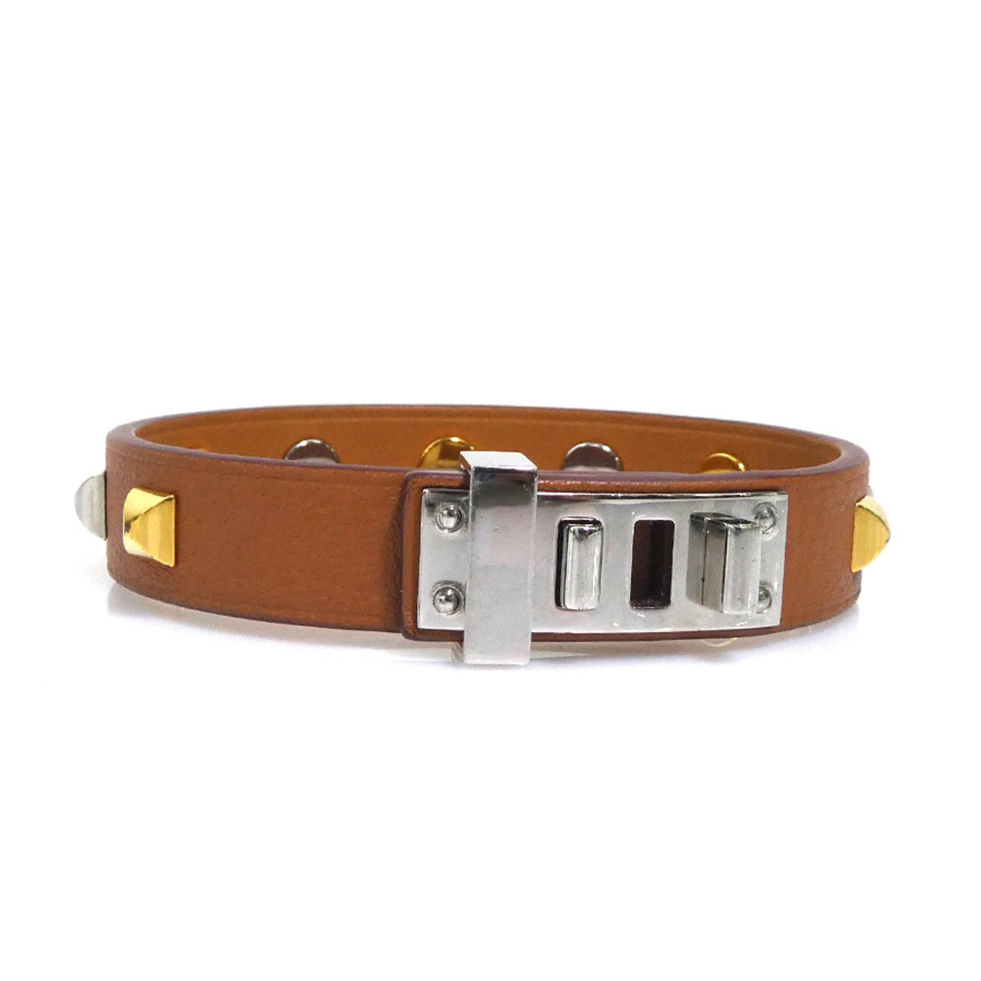Hermes Hermes Bracelet Mini Dog Crew Carre Leather Metal Brown Silver Gold Women's e61857a Size ONE SIZE - 3 Thumbnail