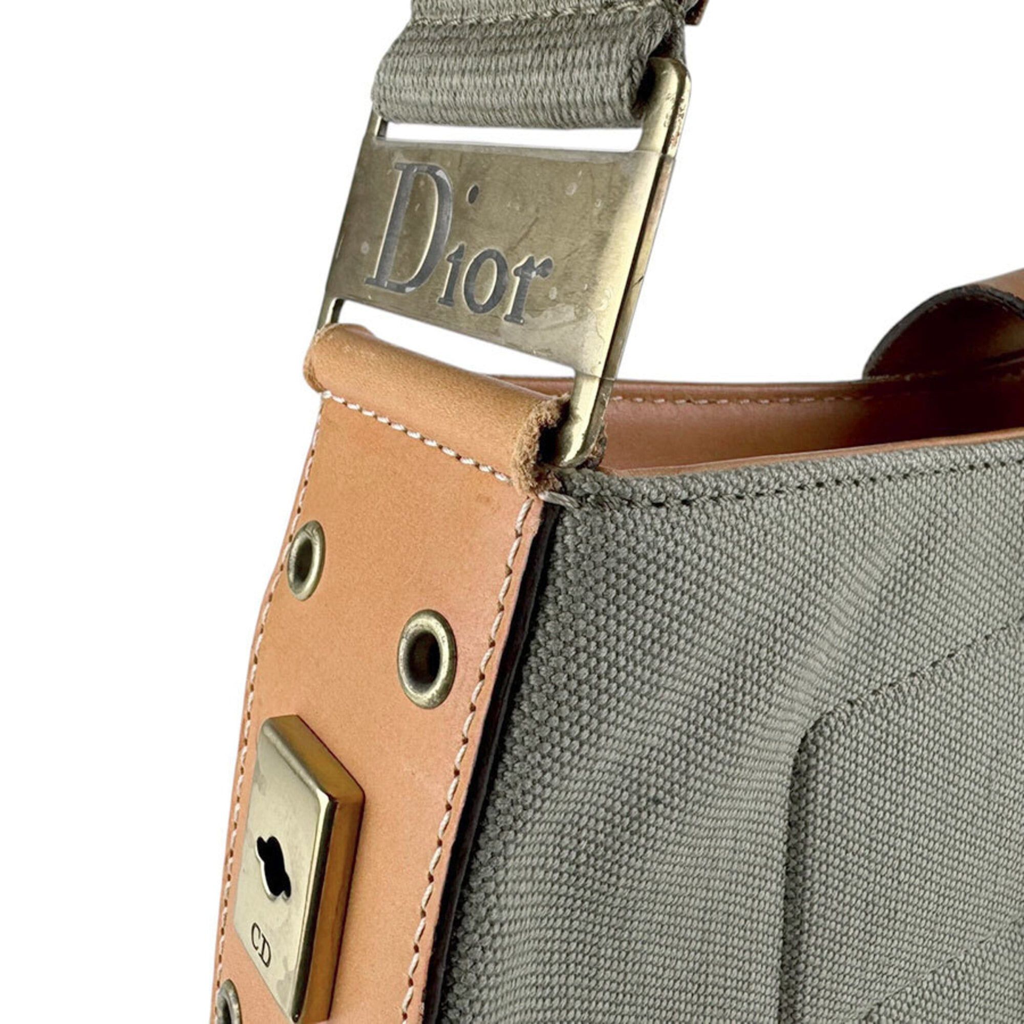 Dior Christian Dior shoulder bag, street style, chic canvas and leather, green/brown, women's, z9612 Size ONE SIZE - 6 Thumbnail