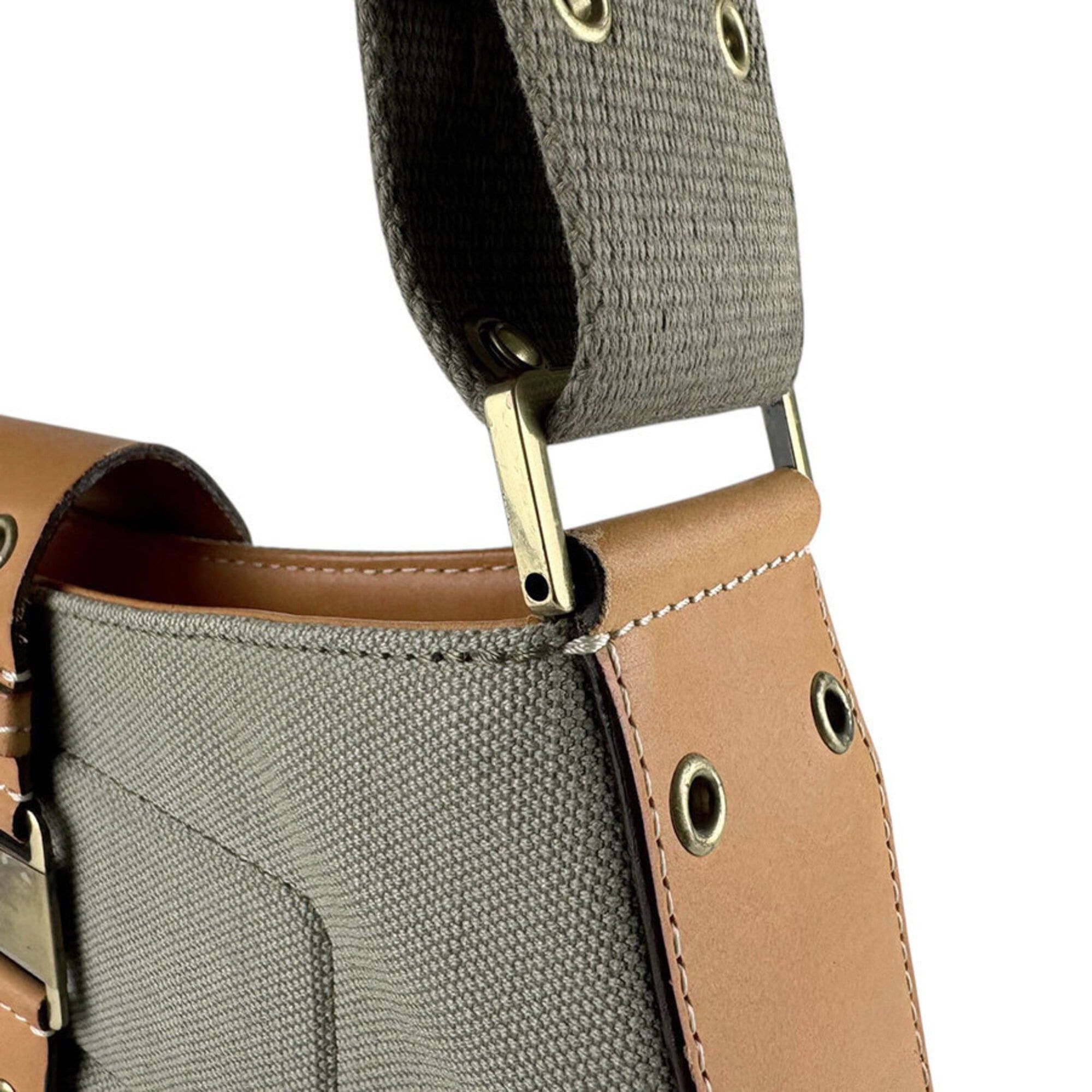 Dior Christian Dior shoulder bag, street style, chic canvas and leather, green/brown, women's, z9612 Size ONE SIZE - 7 Thumbnail