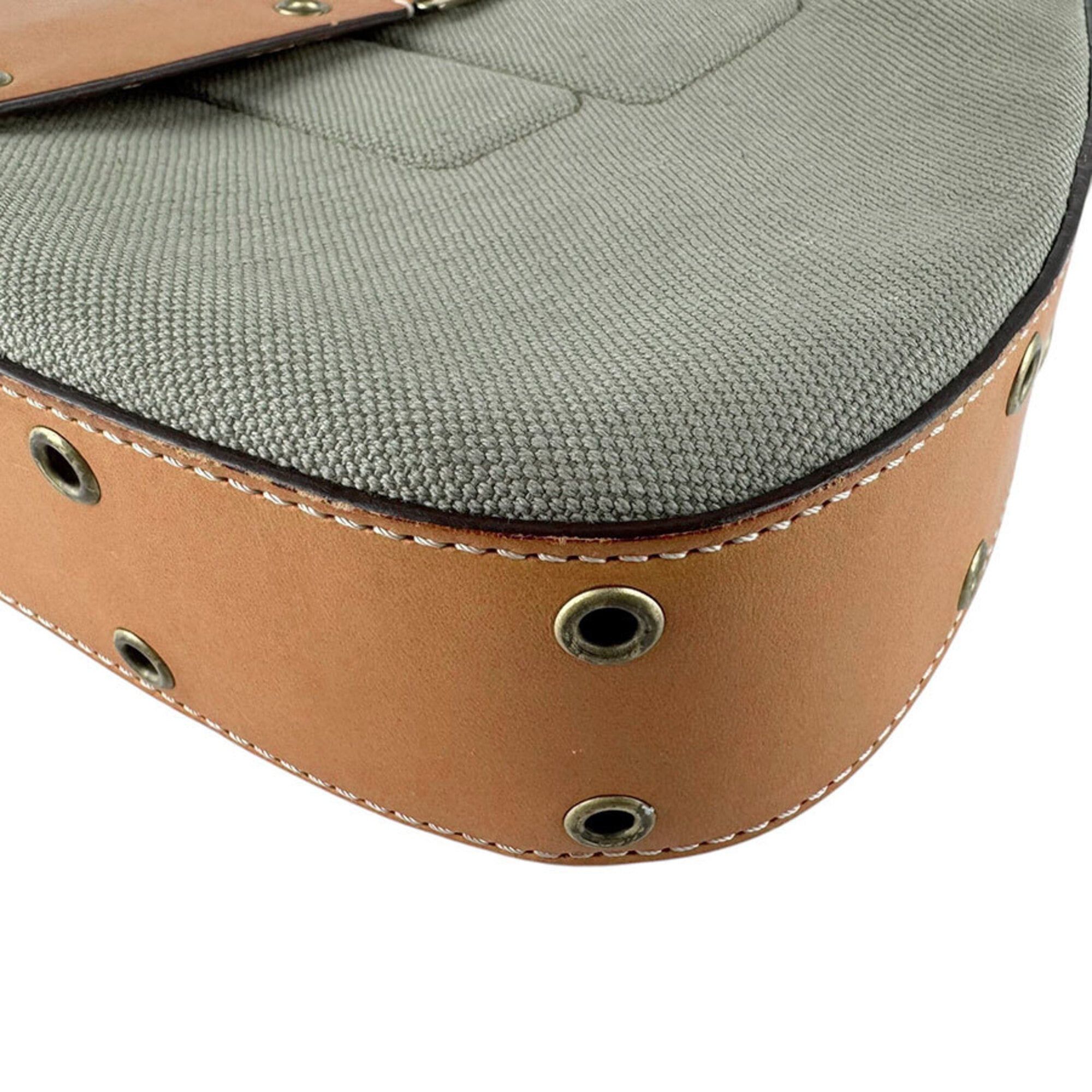 Dior Christian Dior shoulder bag, street style, chic canvas and leather, green/brown, women's, z9612 Size ONE SIZE - 9 Thumbnail