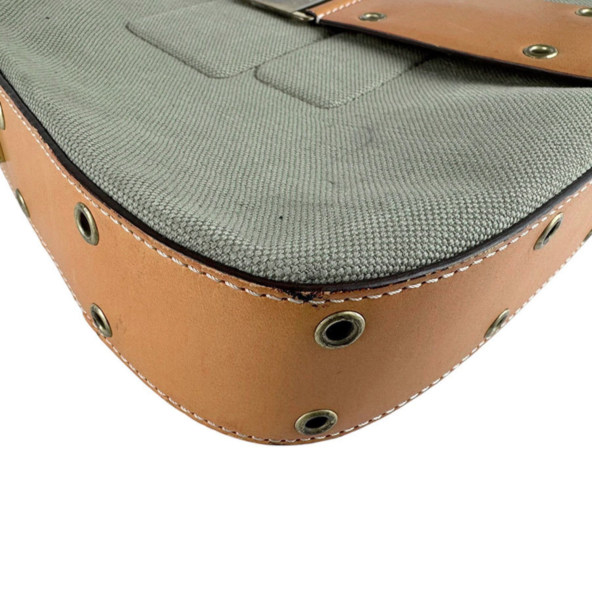 Dior Christian Dior shoulder bag, street style, chic canvas and leather, green/brown, women's, z9612 Size ONE SIZE - 8 Thumbnail