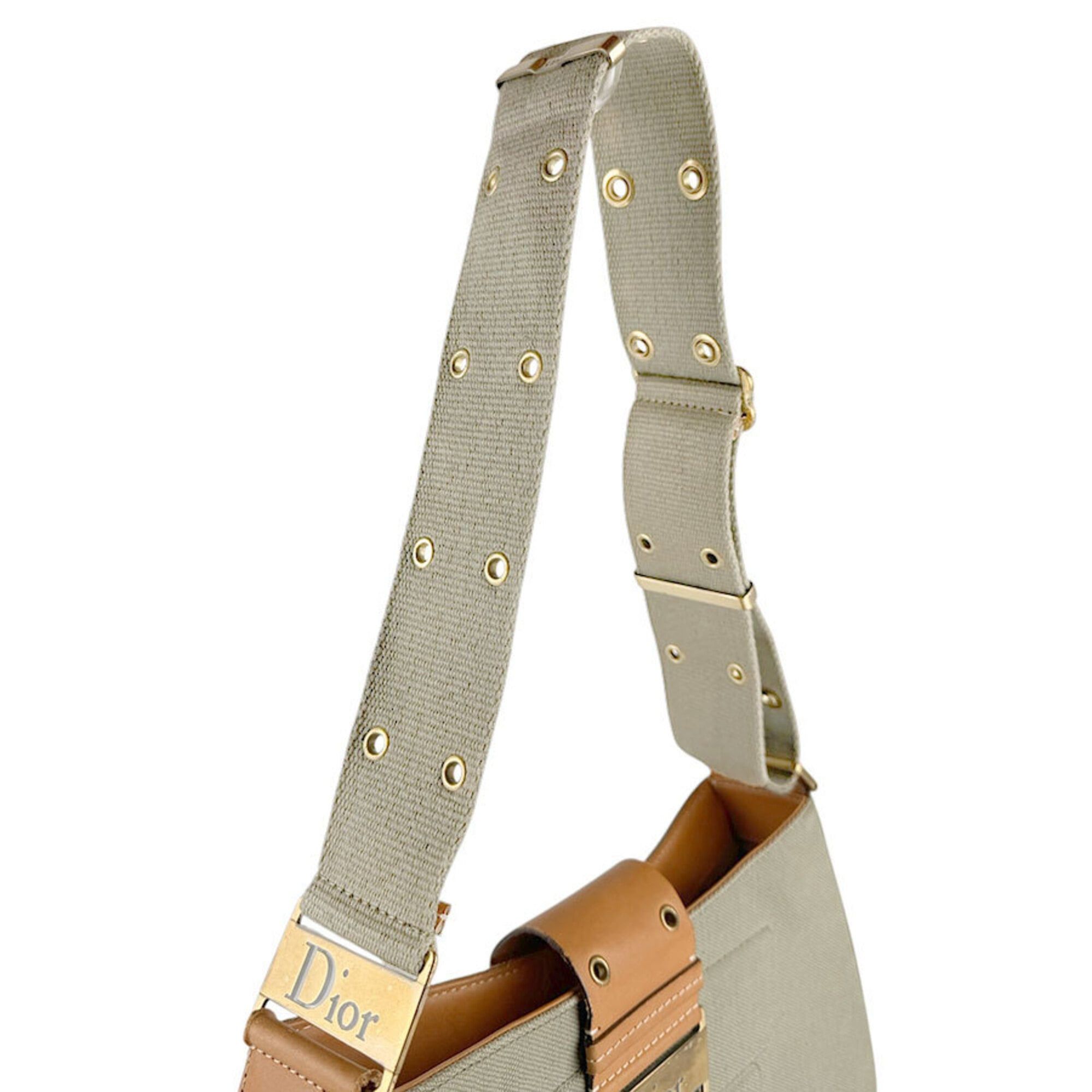 Dior Christian Dior shoulder bag, street style, chic canvas and leather, green/brown, women's, z9612 Size ONE SIZE - 10 Thumbnail