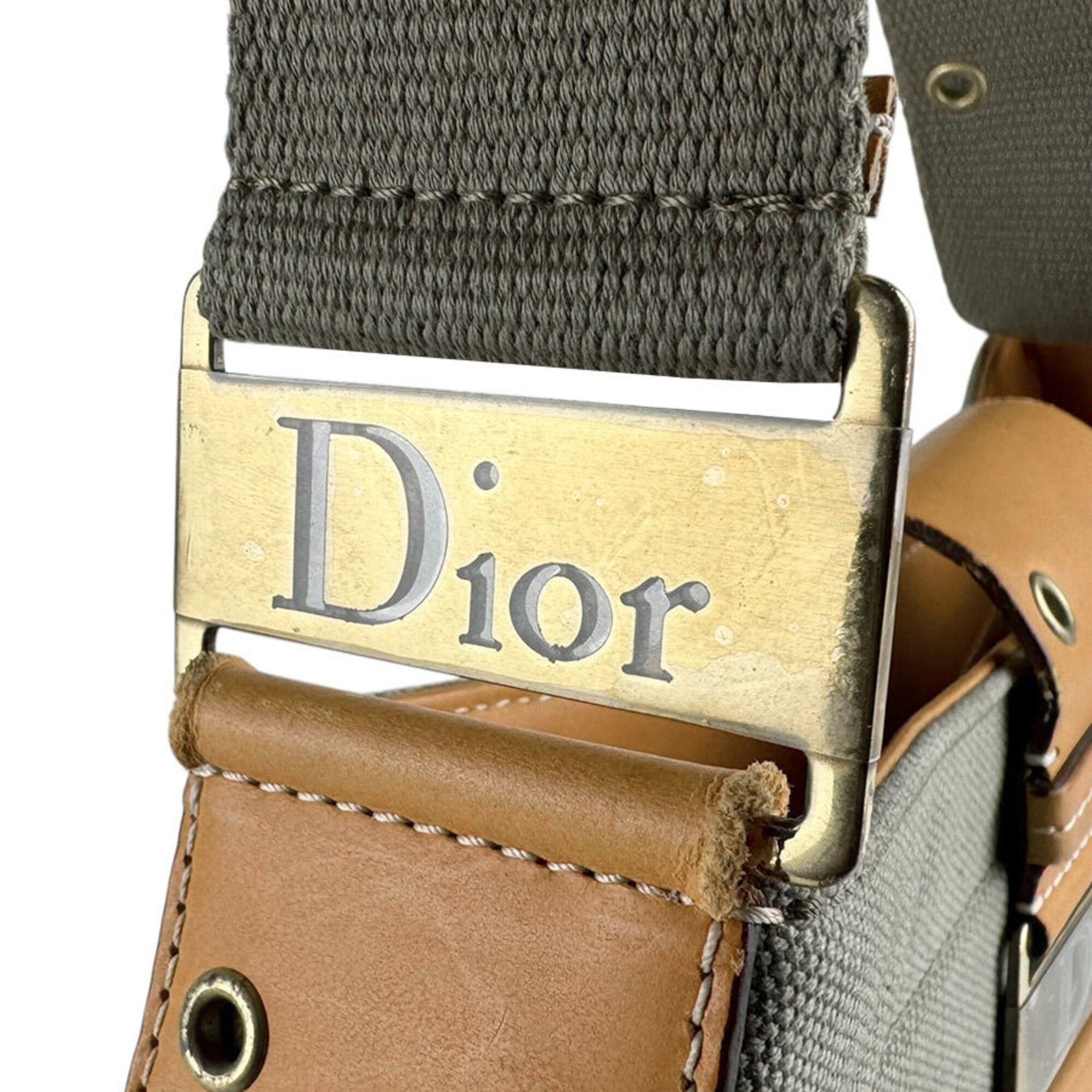 Dior Christian Dior shoulder bag, street style, chic canvas and leather, green/brown, women's, z9612 Size ONE SIZE - 11 Thumbnail