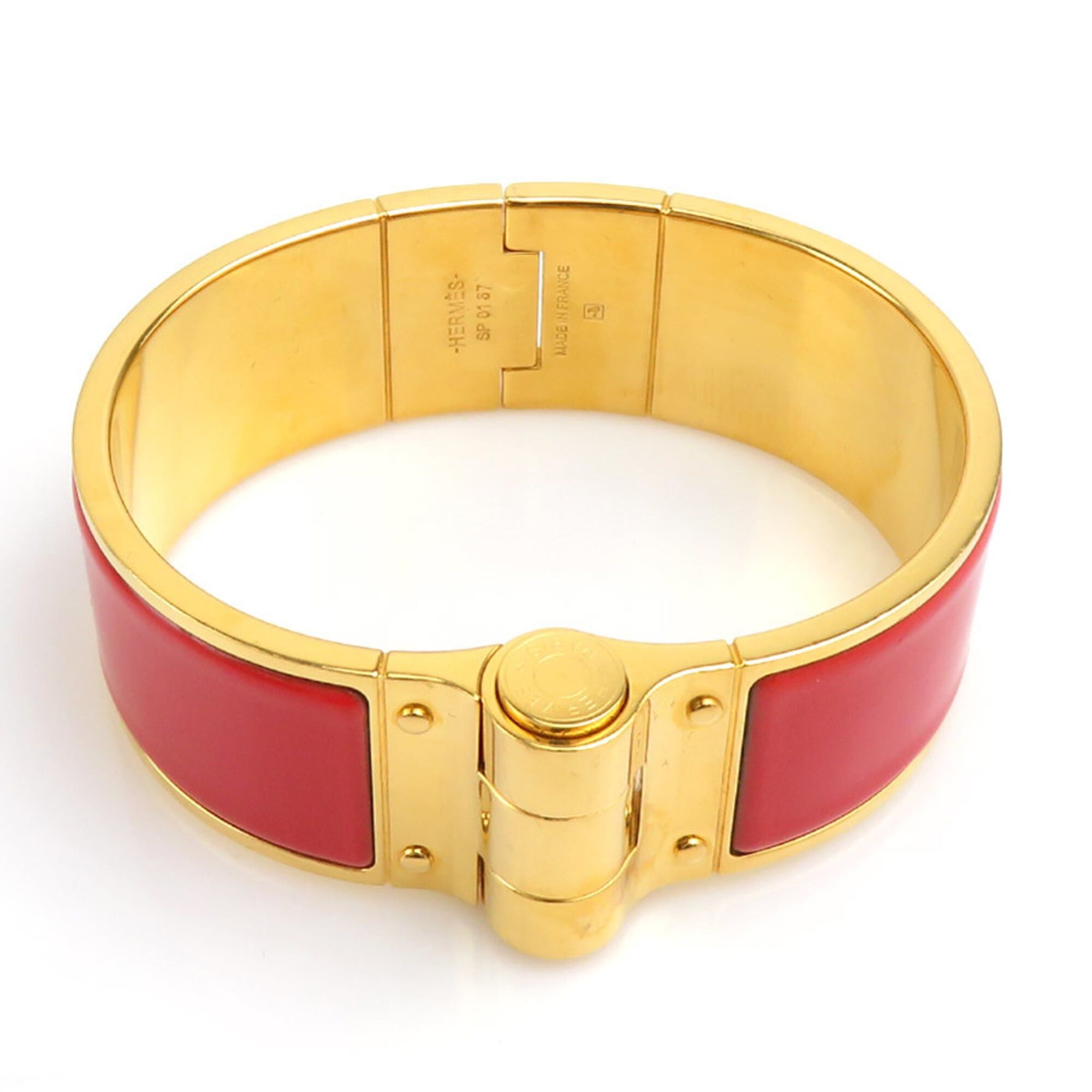 Hermes Hermes Charnière Bangle Bracelet, Metal Enamel, Gold Red, Women's, e61876a Size ONE SIZE - 6 Thumbnail