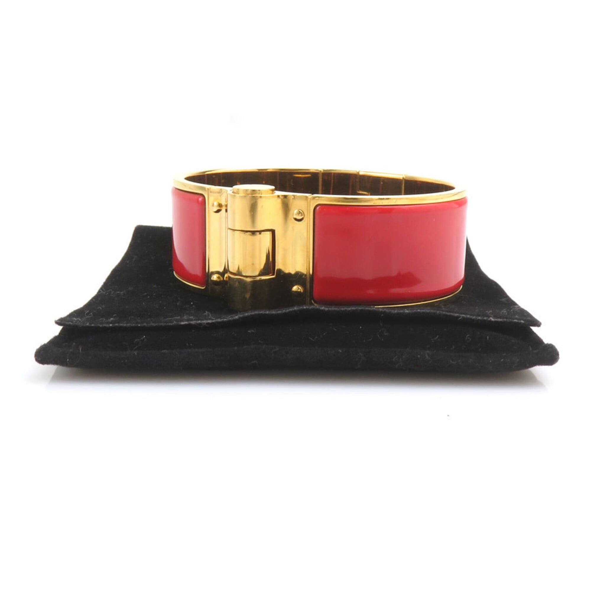 Hermes Hermes Charnière Bangle Bracelet, Metal Enamel, Gold Red, Women's, e61876a Size ONE SIZE - 12 Thumbnail