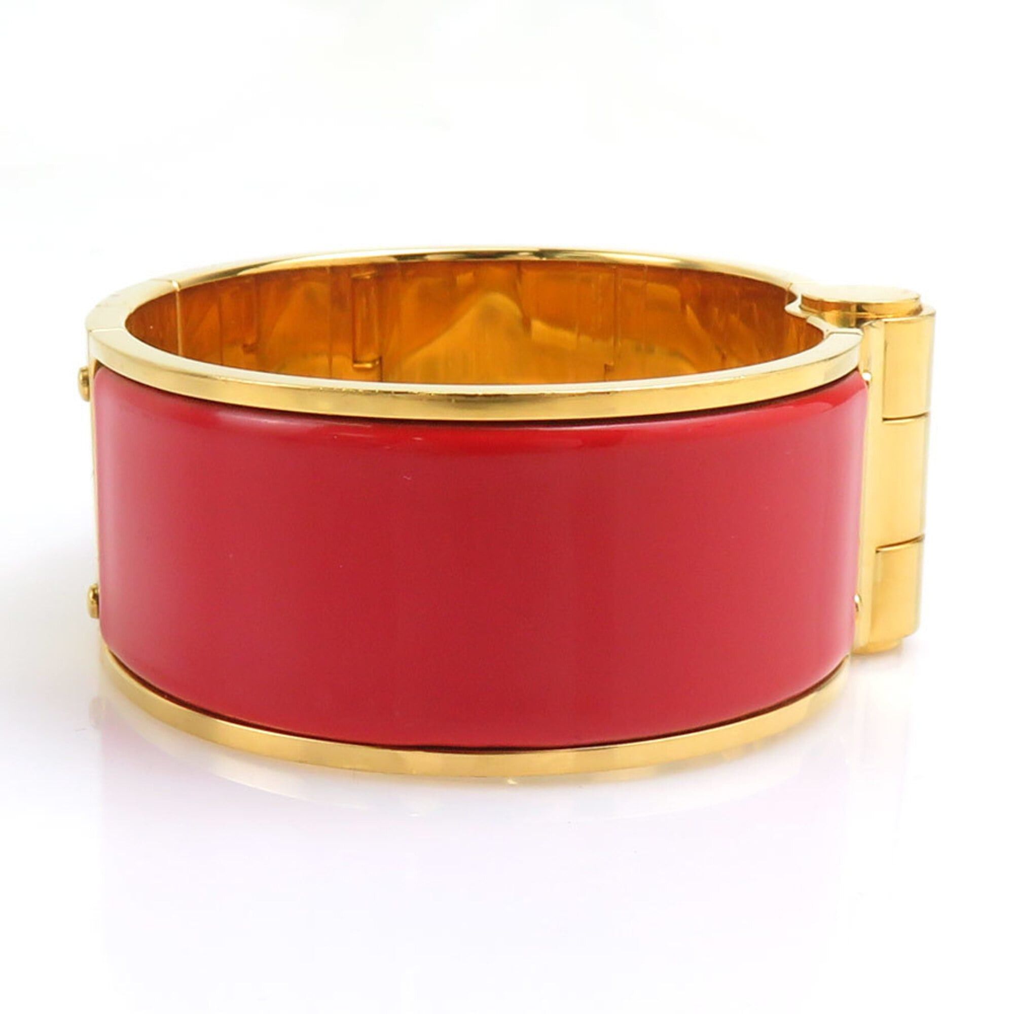 Hermes Hermes Charnière Bangle Bracelet, Metal Enamel, Gold Red, Women's, e61876a Size ONE SIZE - 2 Thumbnail
