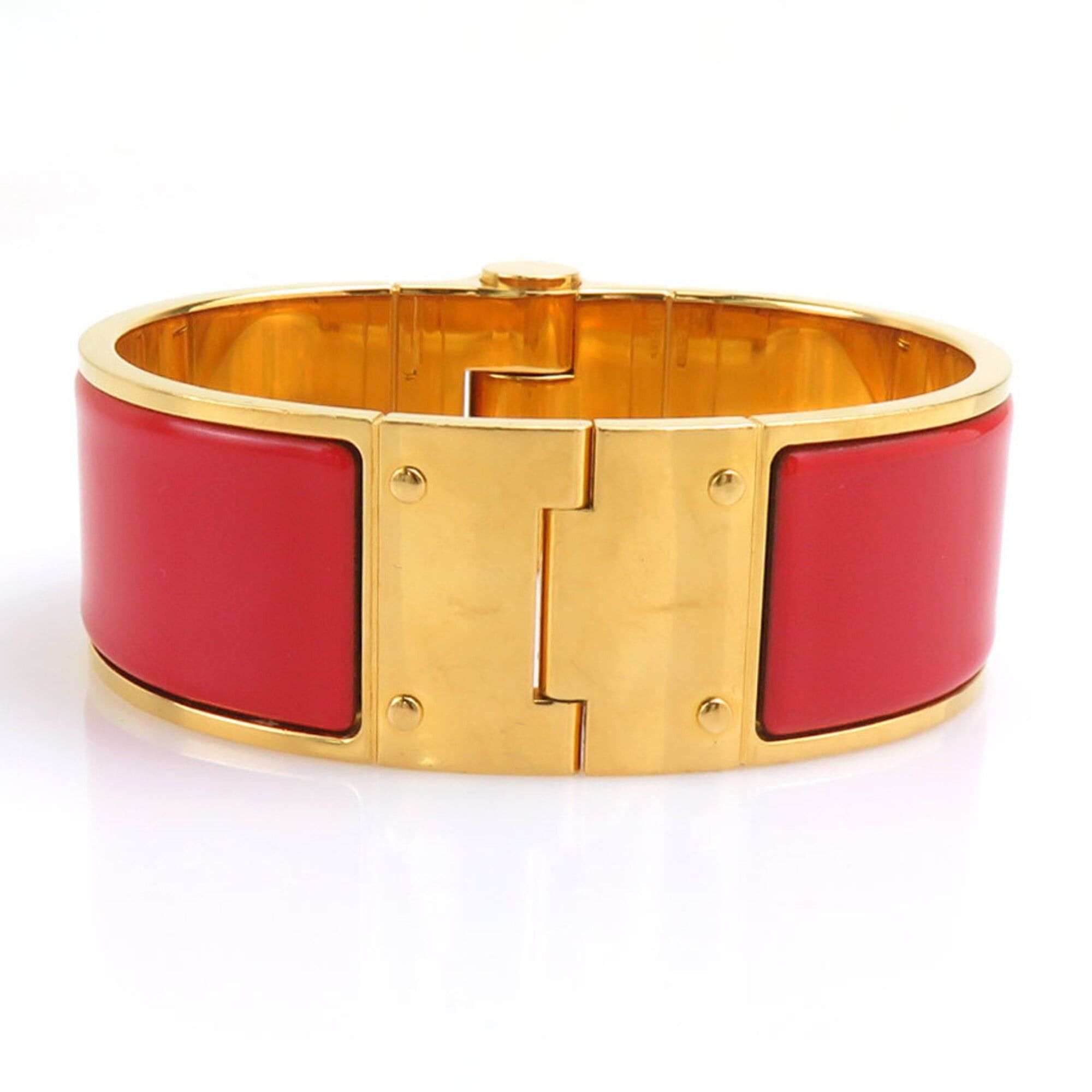Hermes Hermes Charnière Bangle Bracelet, Metal Enamel, Gold Red, Women's, e61876a Size ONE SIZE - 3 Thumbnail