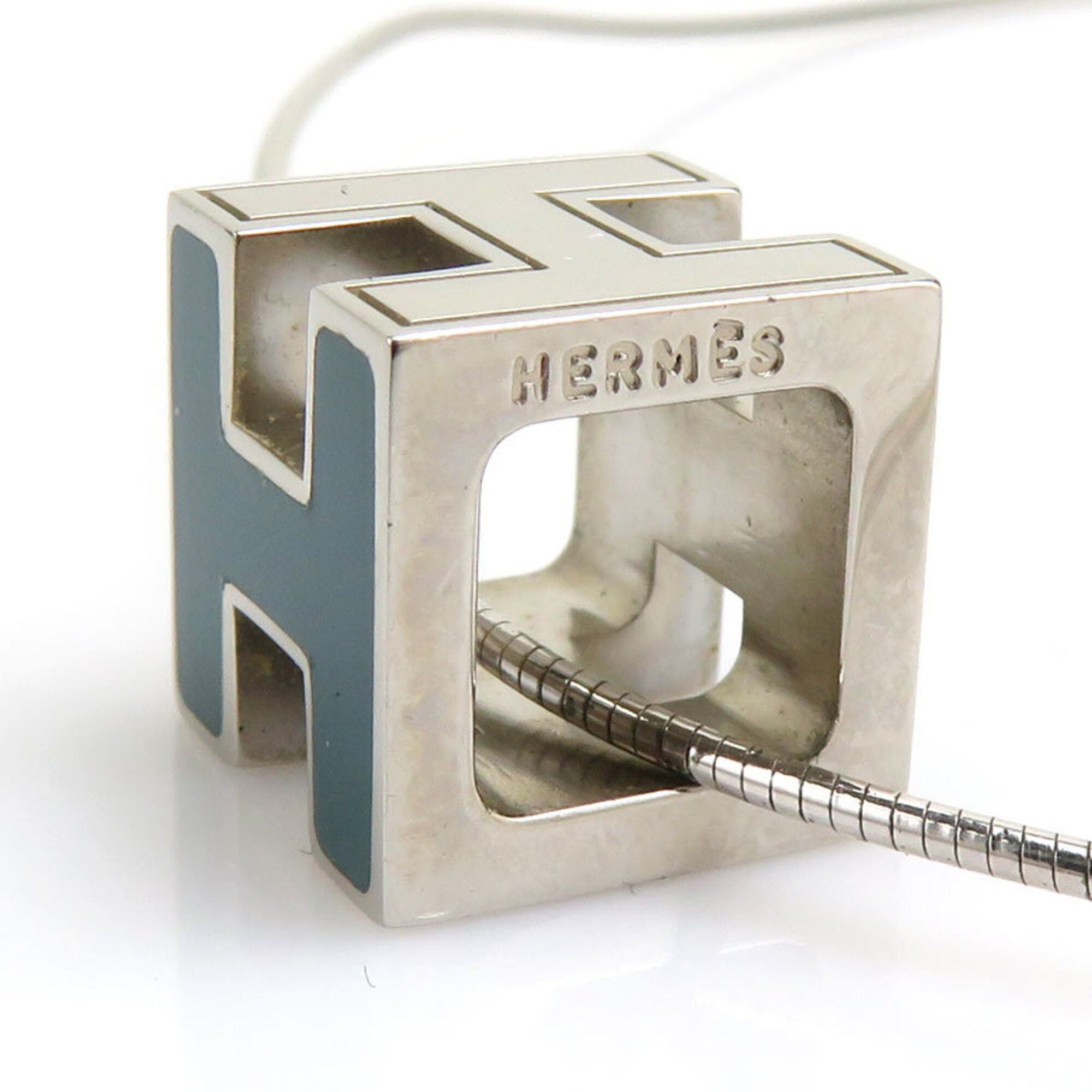 Hermes Hermes Necklace H Cube Cage d'H Metal Enamel Silver Blue Green Women's e61877a Size ONE SIZE - 4 Thumbnail