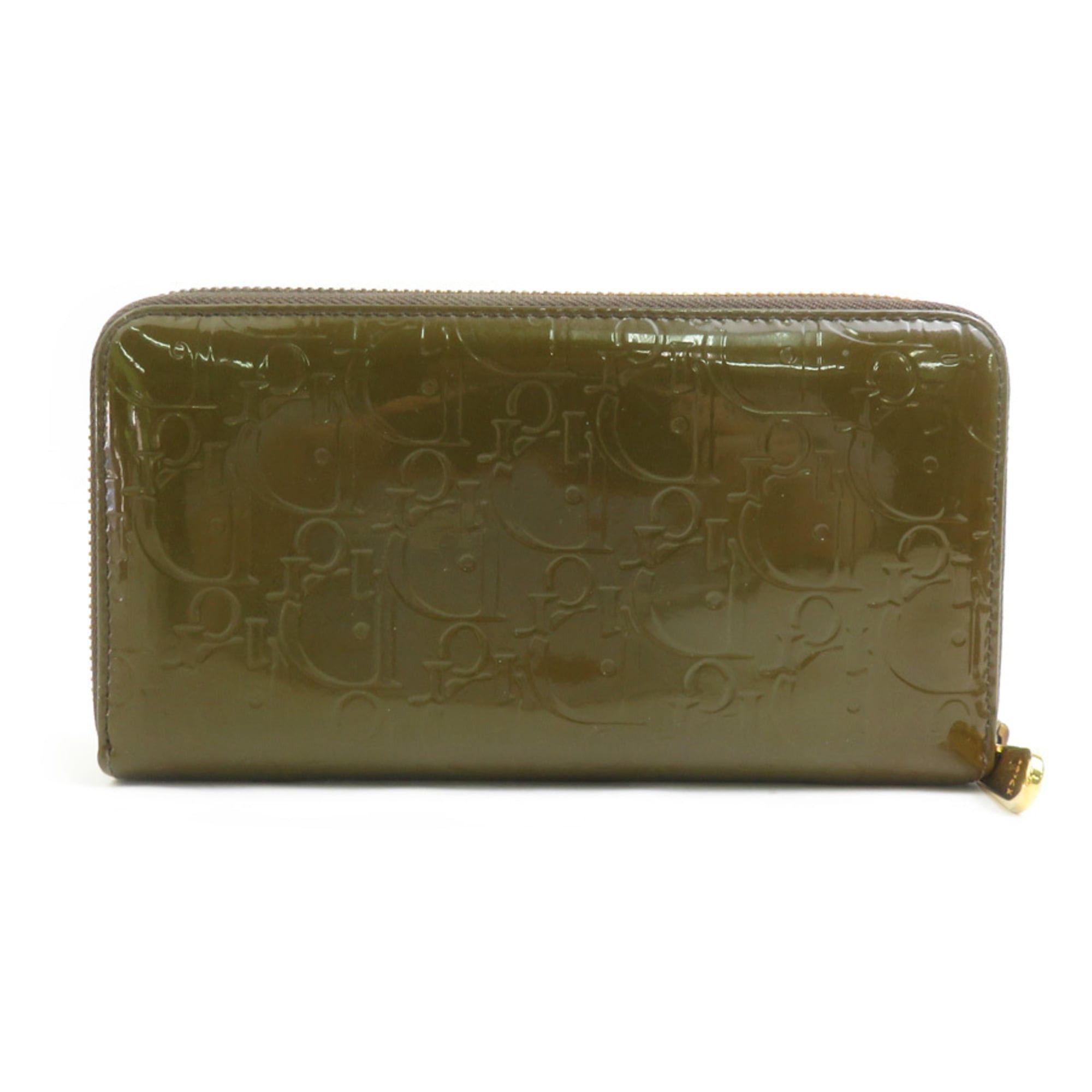 Dior Christian Dior Round Zip Long Wallet, Patent Leather, Khaki, Women's, h32184a Size ONE SIZE - 2 Thumbnail
