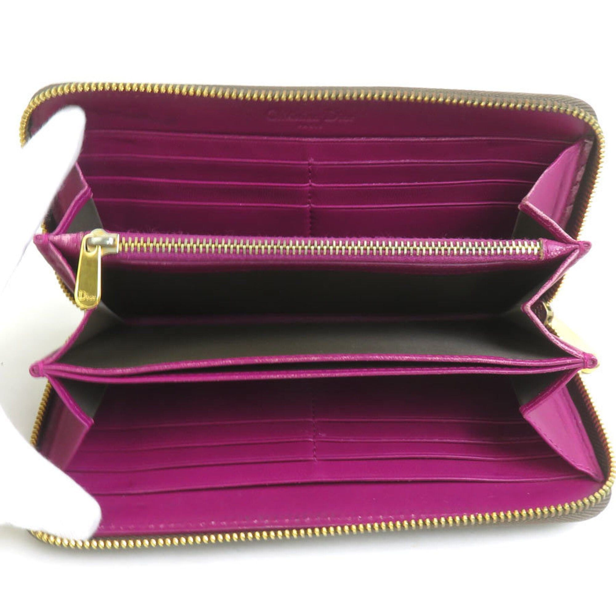 Dior Christian Dior Round Zip Long Wallet, Patent Leather, Khaki, Women's, h32184a Size ONE SIZE - 3 Thumbnail