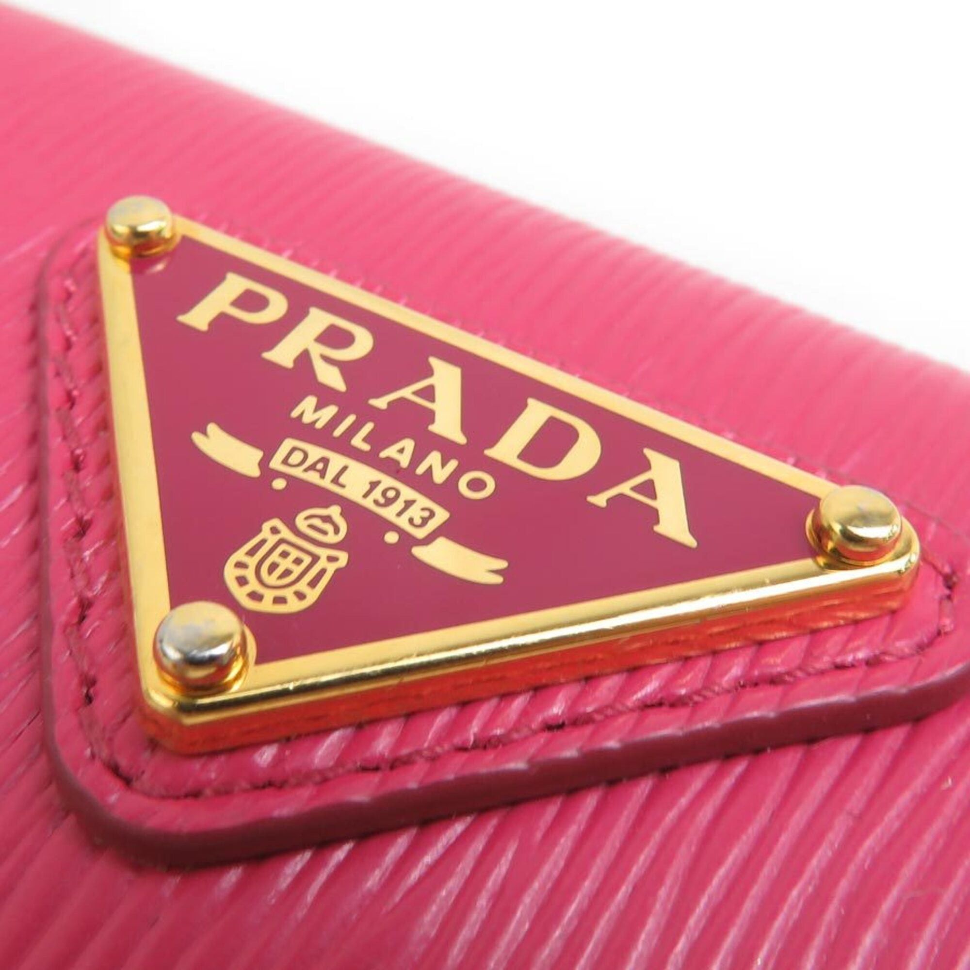 Prada Prada Tri-fold Wallet Leather Magenta Gold Women's e61865a Size ONE SIZE - 7 Thumbnail