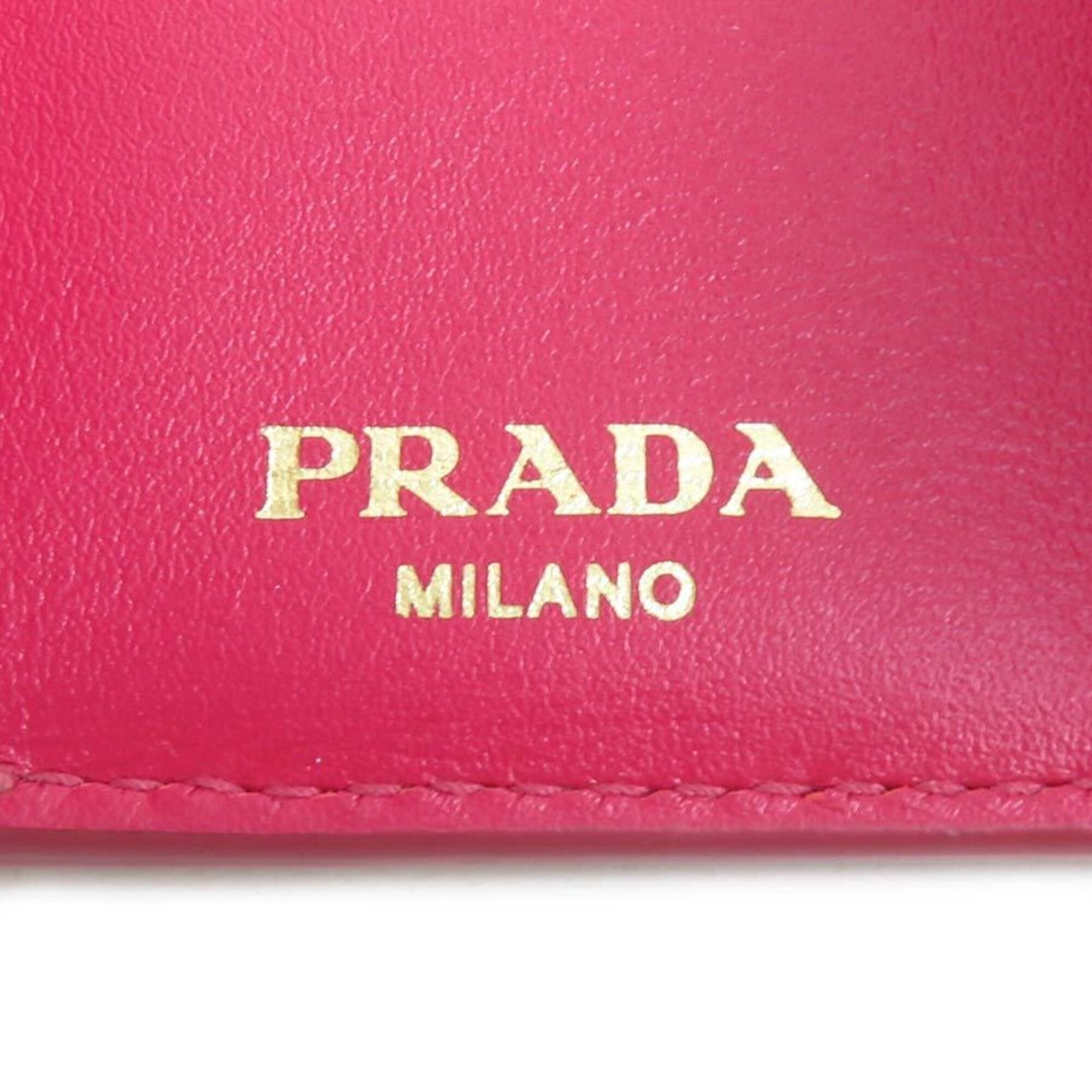 Prada Prada Tri-fold Wallet Leather Magenta Gold Women's e61865a Size ONE SIZE - 8 Thumbnail