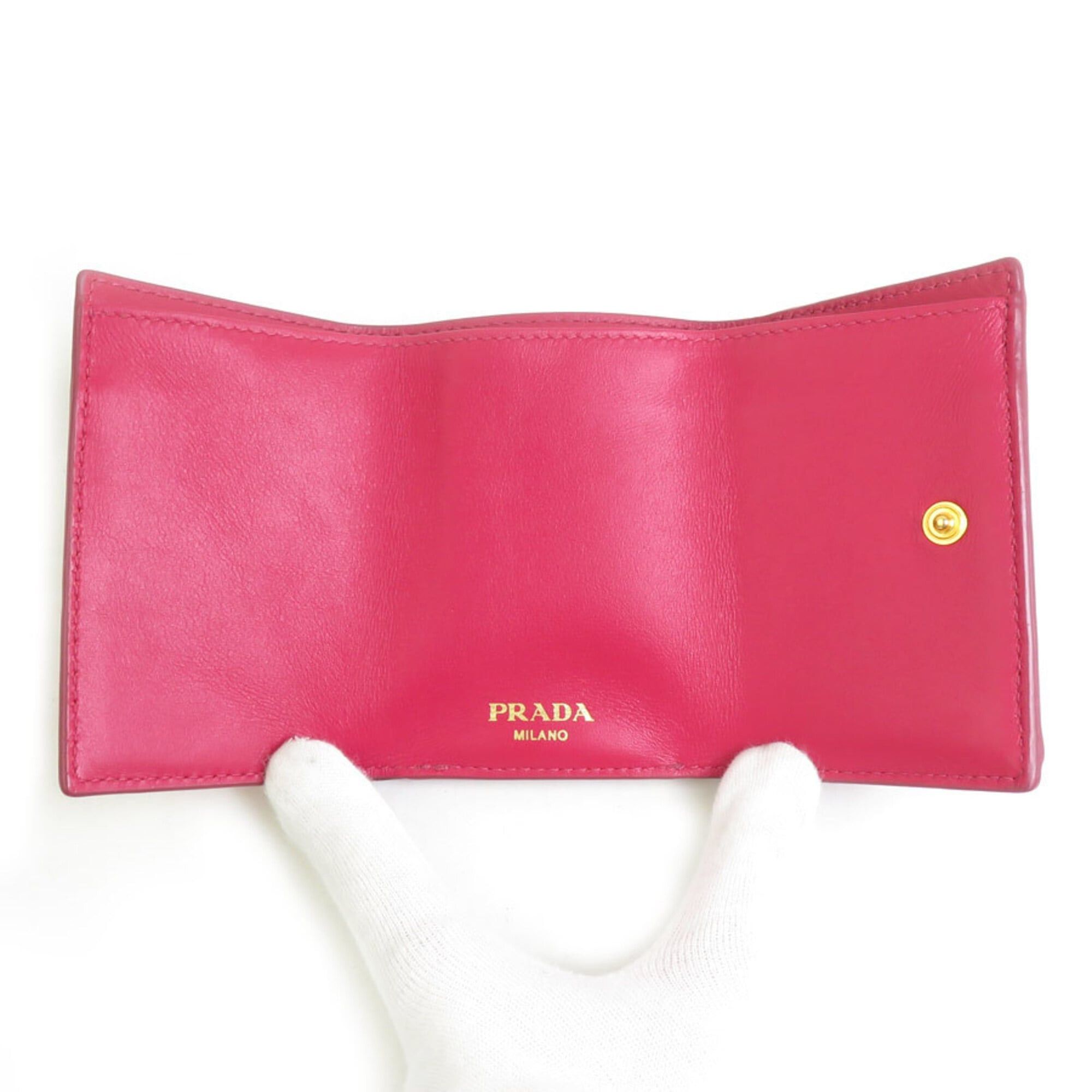 Prada Prada Tri-fold Wallet Leather Magenta Gold Women's e61865a Size ONE SIZE - 3 Thumbnail