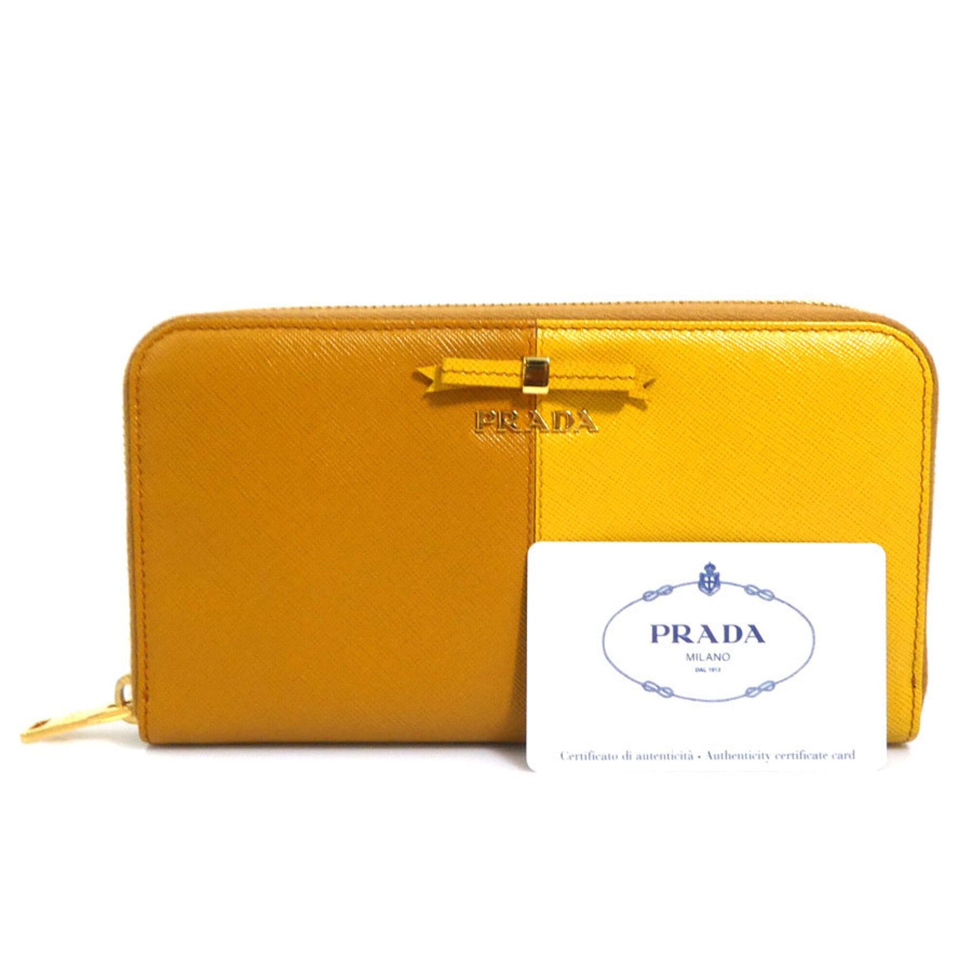 Prada Prada Round Zip Long Wallet Leather Brown Yellow Gold Women's e61845a Size ONE SIZE - 12 Thumbnail