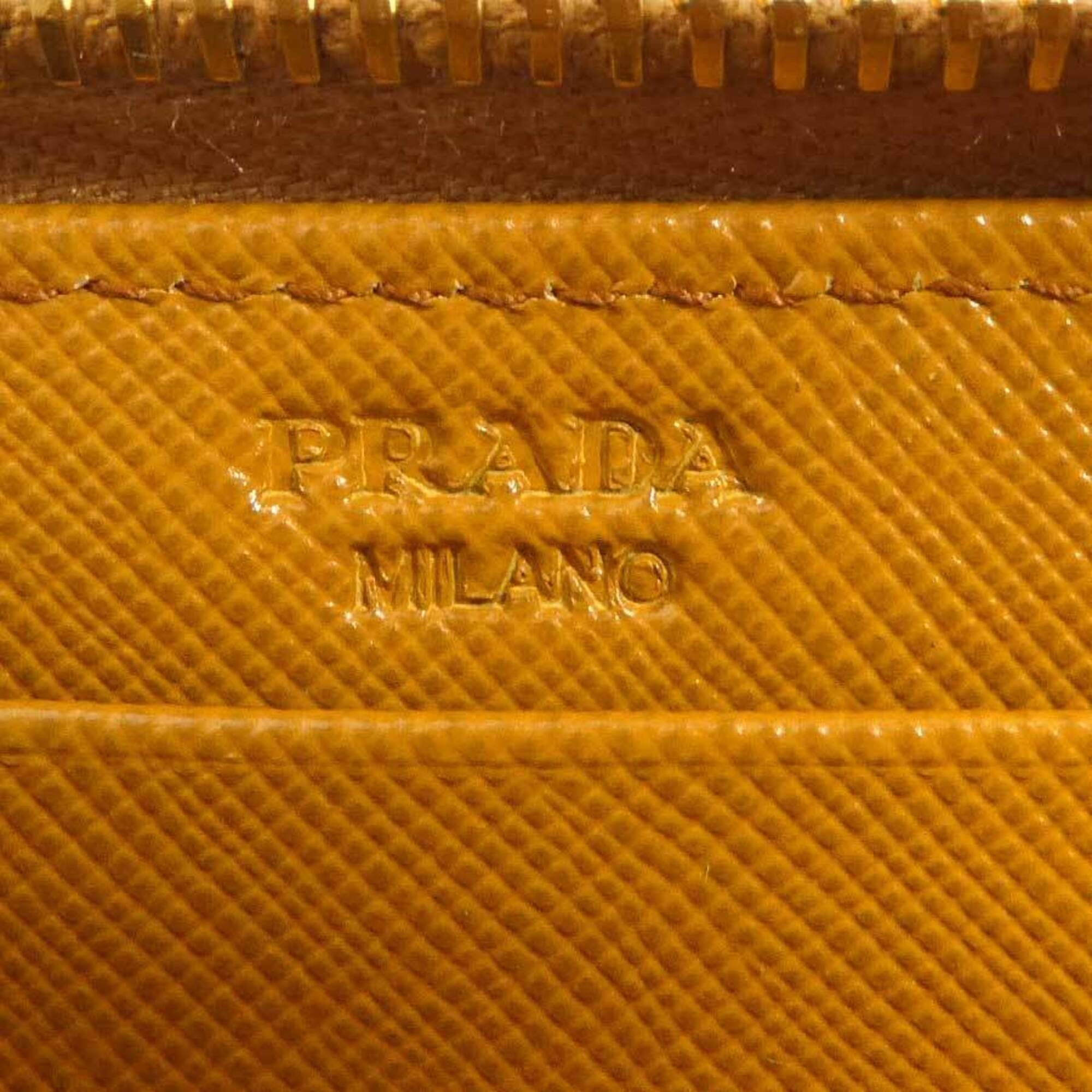 Prada Prada Round Zip Long Wallet Leather Brown Yellow Gold Women's e61845a Size ONE SIZE - 11 Thumbnail